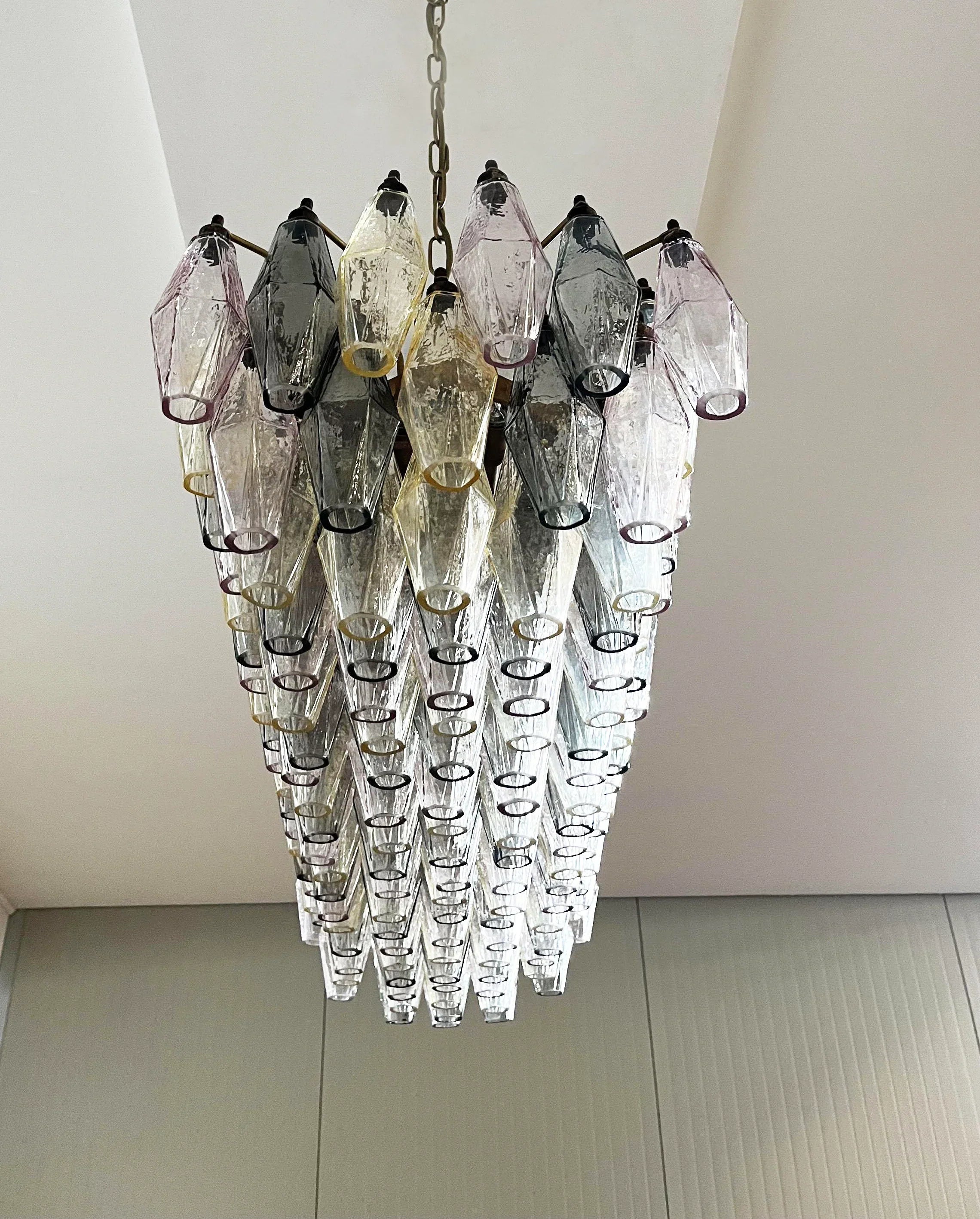 Elegant Multicolored Murano Poliedri Glass Chandelier 49"