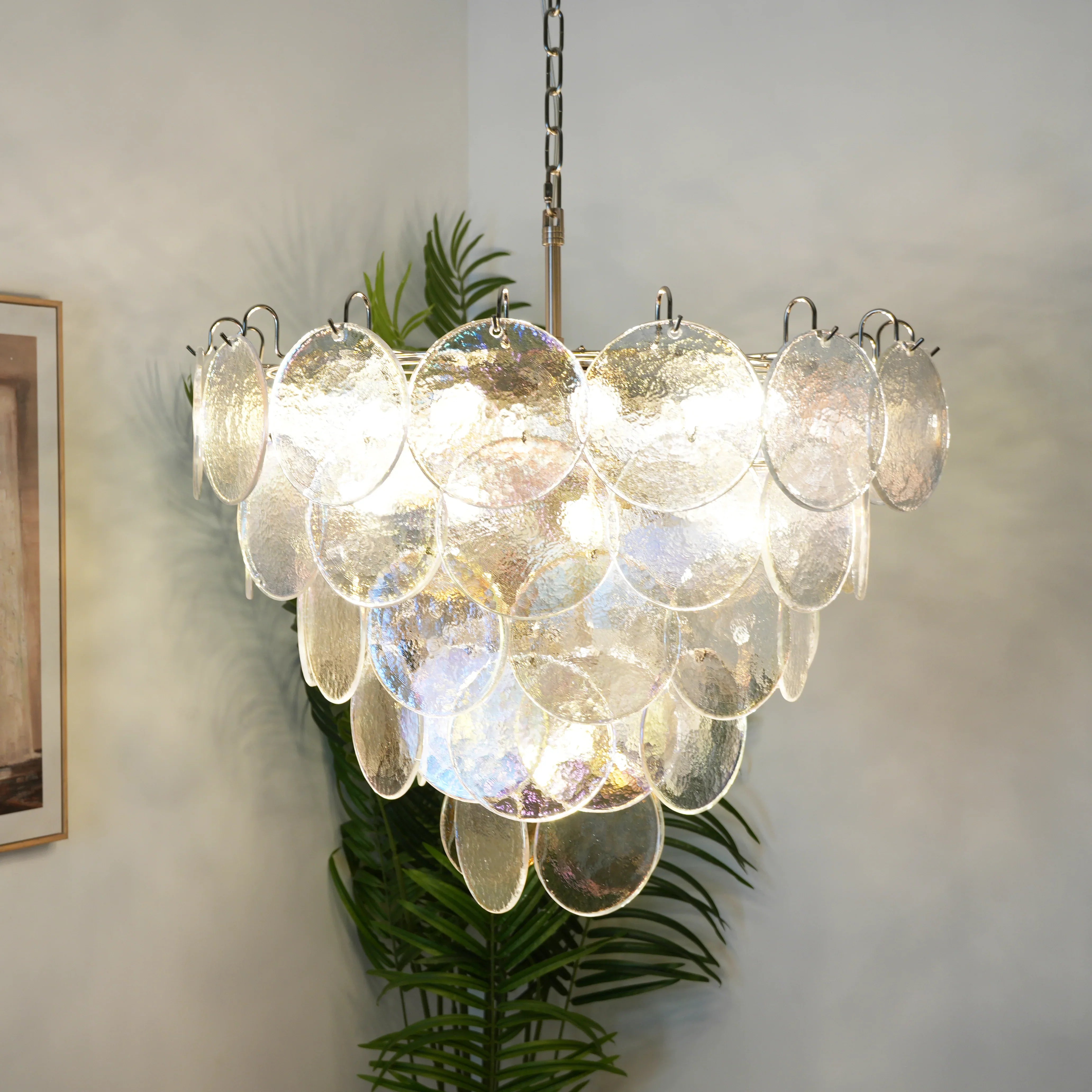 Elegant Murano Disc Iridescent Chandelier 27.6"