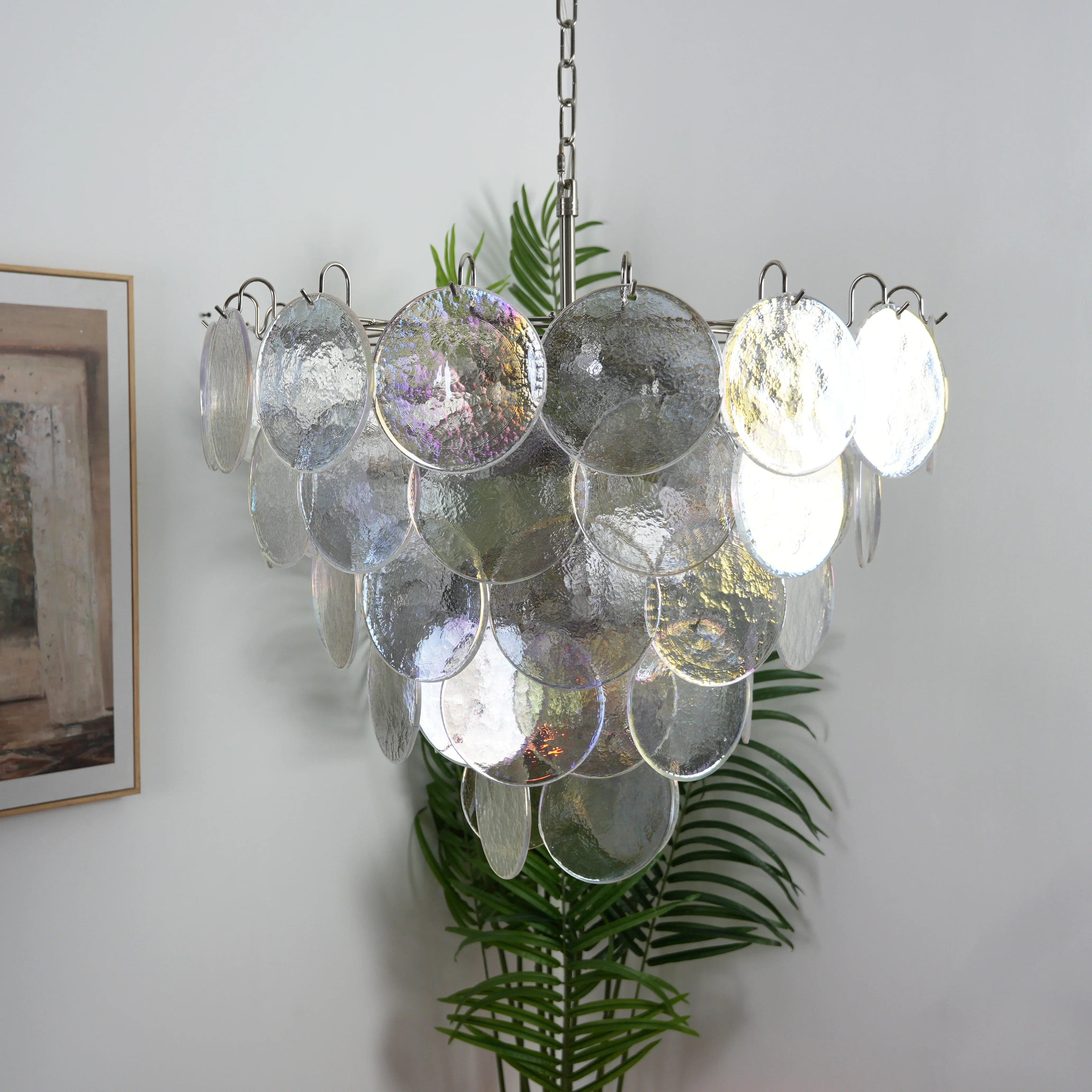 Elegant Murano Disc Iridescent Chandelier 27.6"