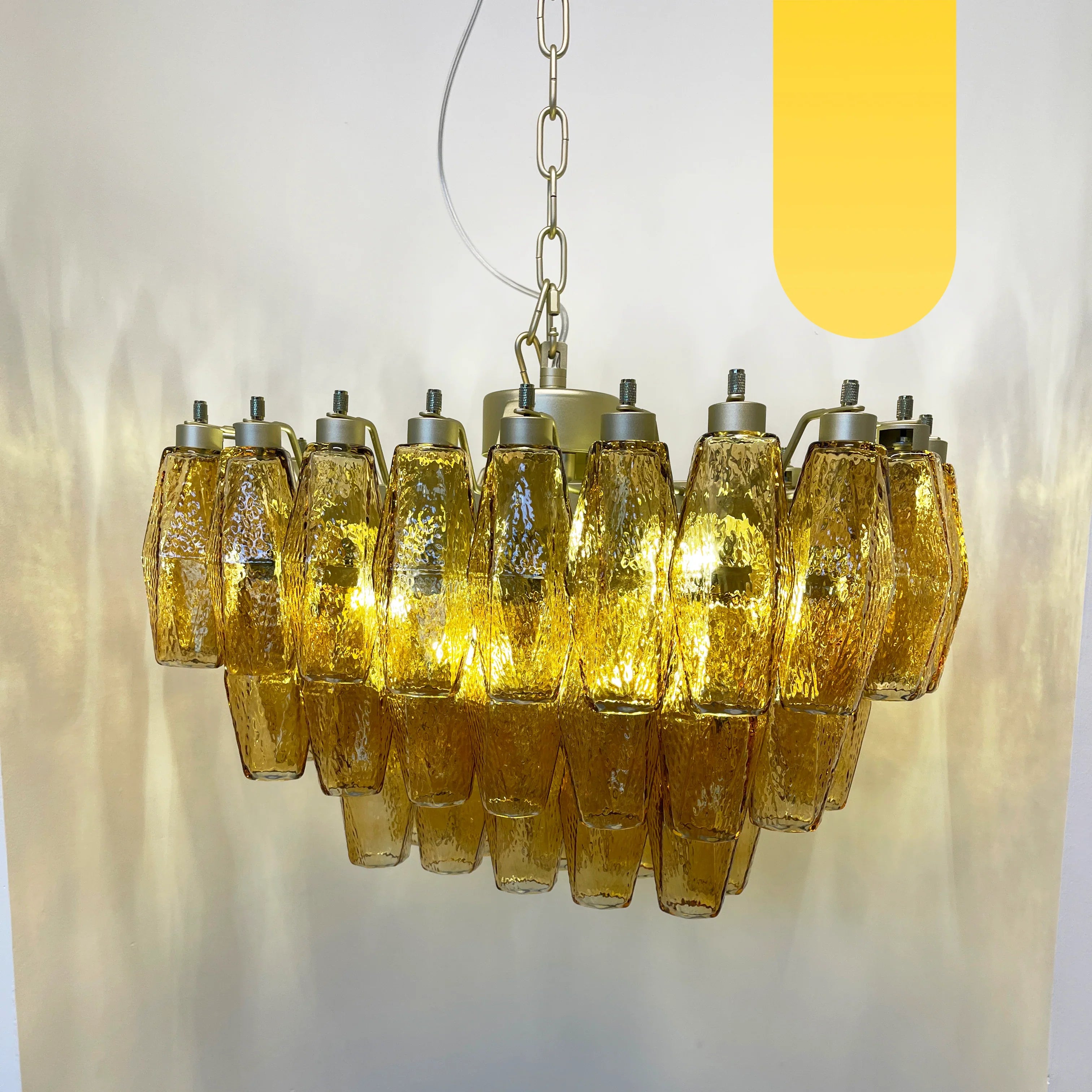 Elegant Murano Poliedri Amber Glass Chandelier 22"