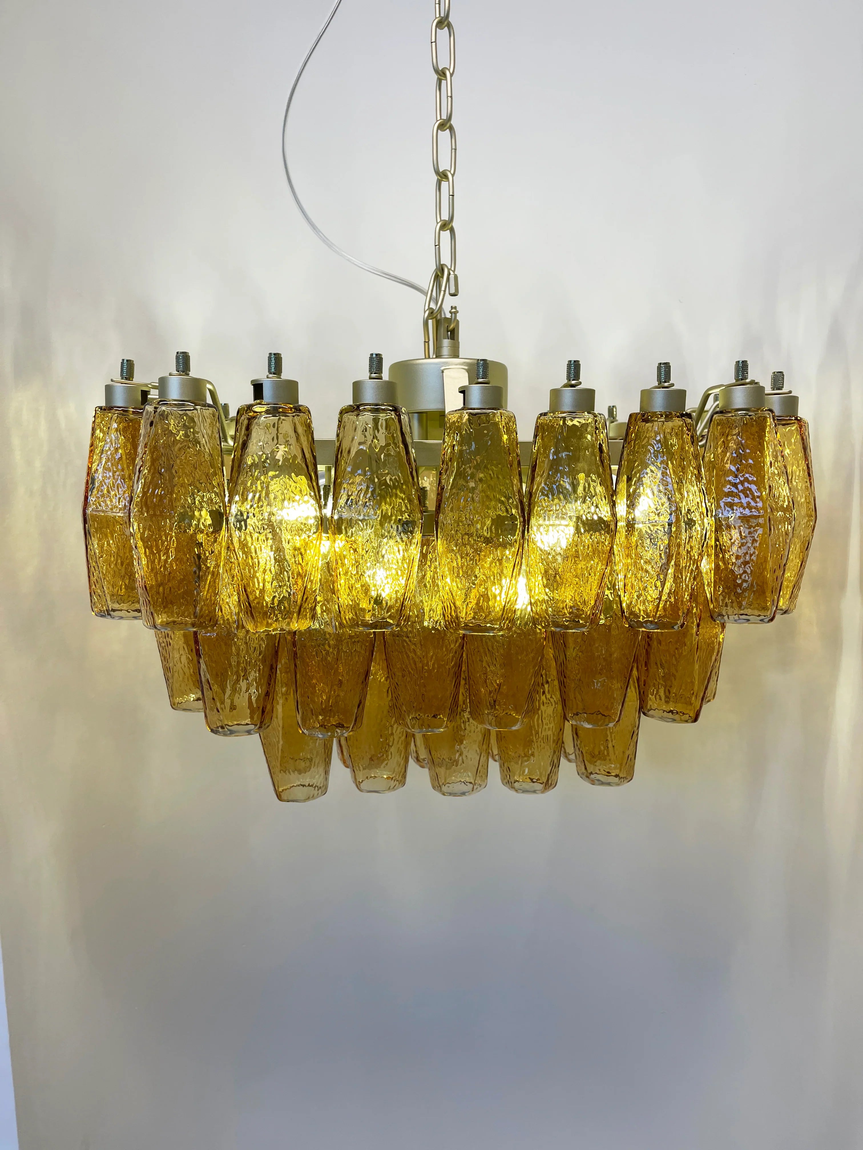 Elegant Murano Poliedri Amber Glass Chandelier 22"