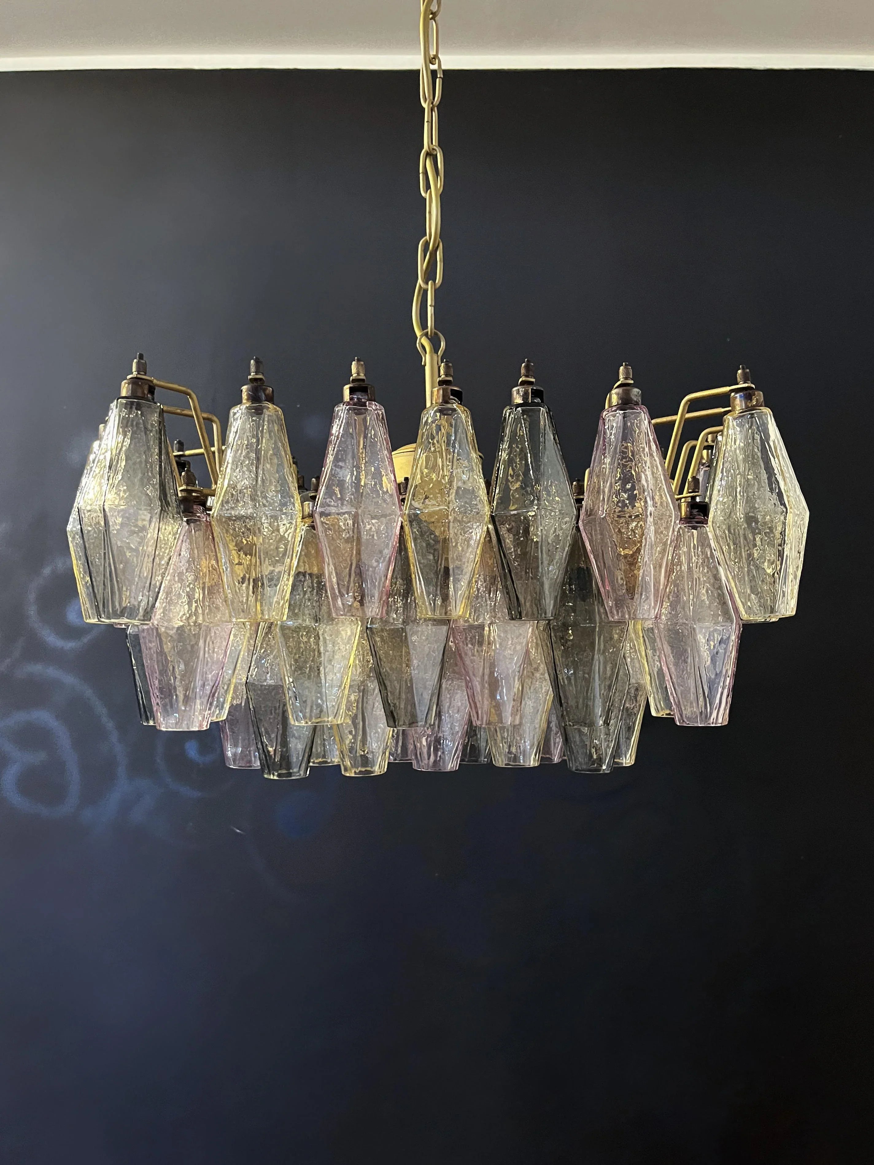 Elegant Murano Poliedri Multicolored Glass Chandelier 22"