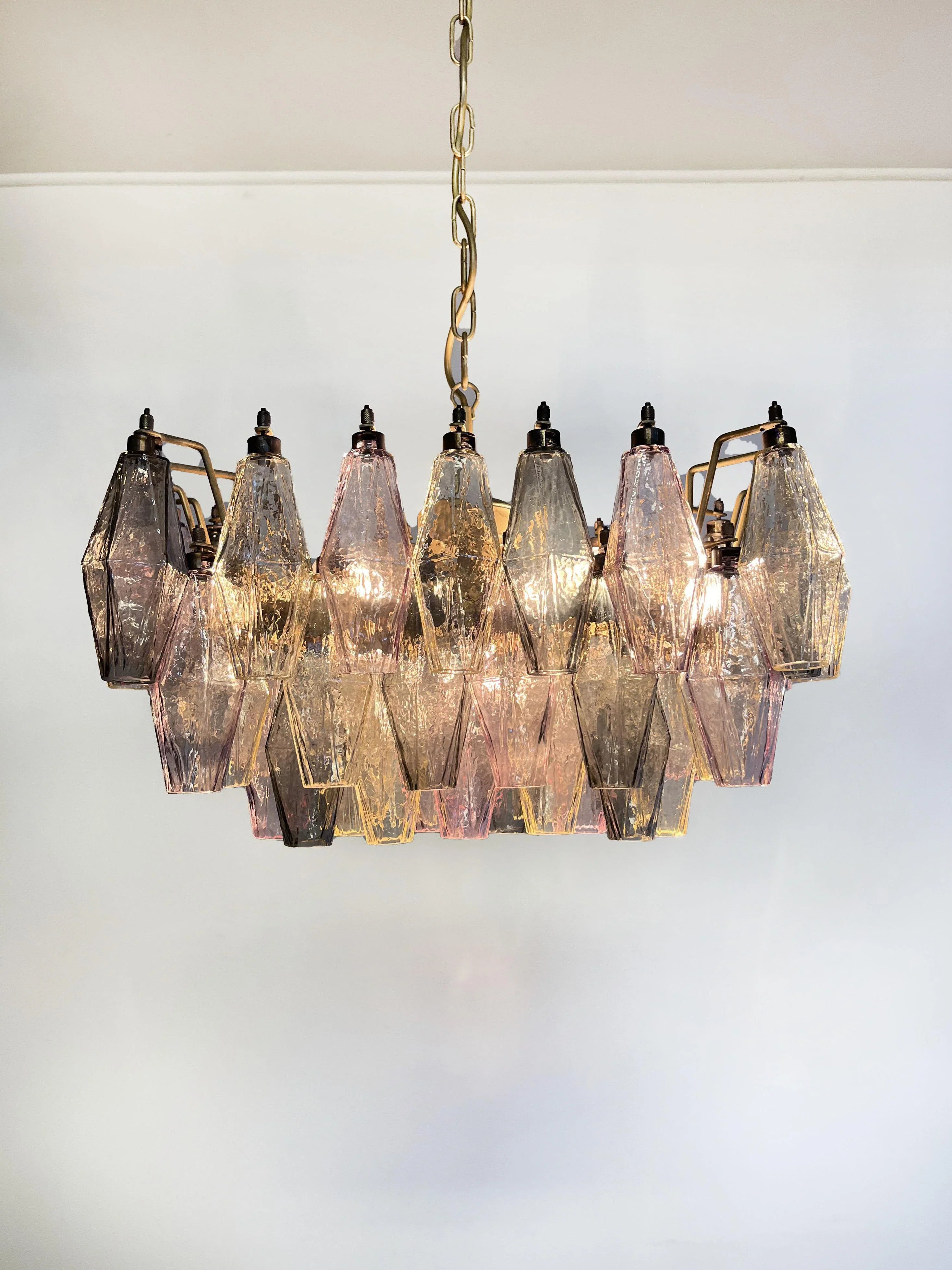 Elegant Murano Poliedri Multicolored Glass Chandelier 22"