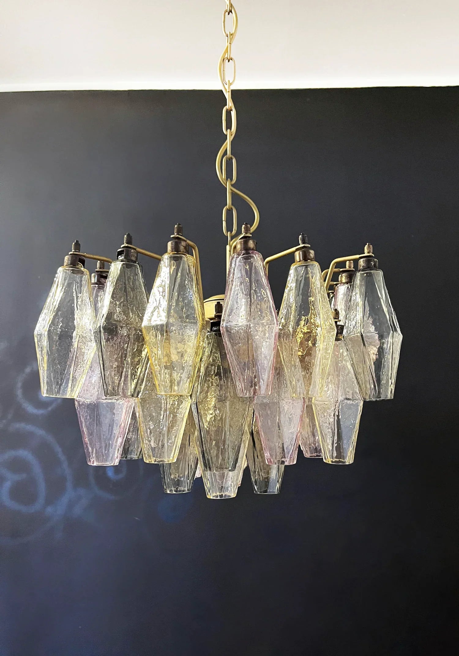 Elegant Murano Poliedri Multicolored Glass Chandelier 22"