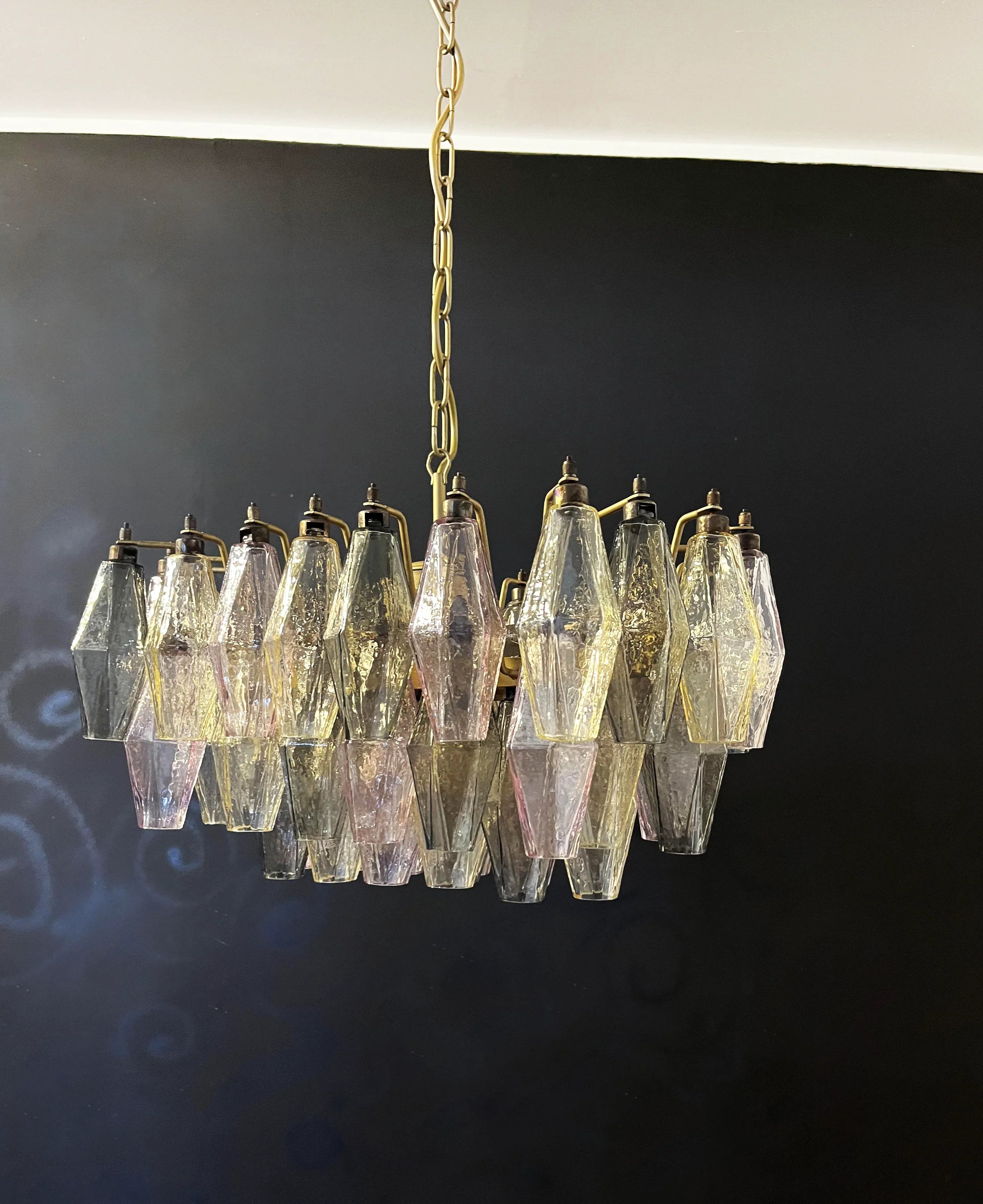 Elegant Murano Poliedri Multicolored Glass Chandelier 22"