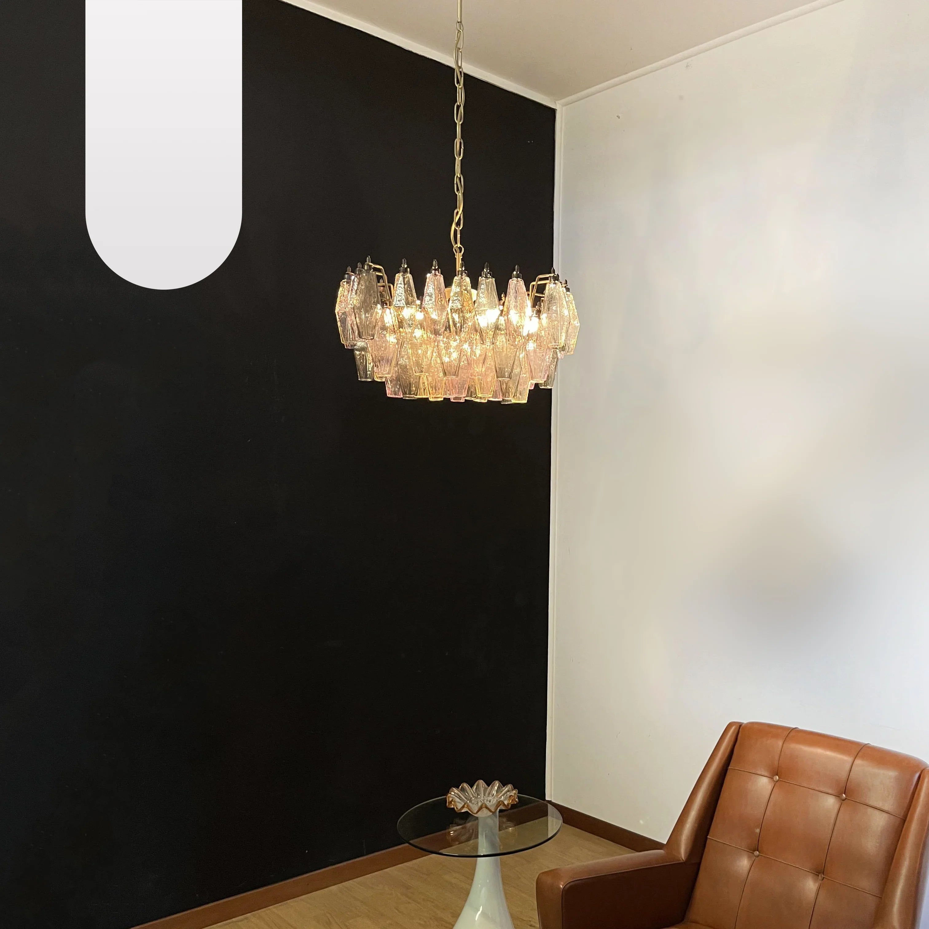 Elegant Murano Poliedri Multicolored Glass Chandelier 22"