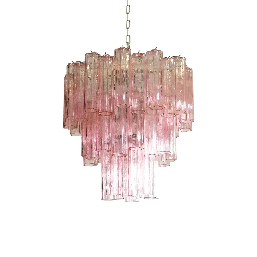 Elegant Pink Murano Glass Tube Chandelier 25.6"