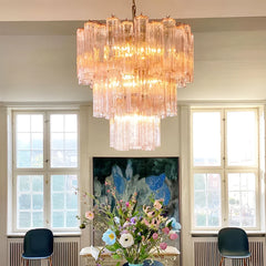 Elegant Pink Murano Glass Tube Chandelier 25.6"