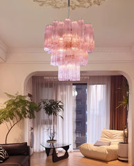 Elegant Pink Murano Glass Tube Chandelier 25.6"
