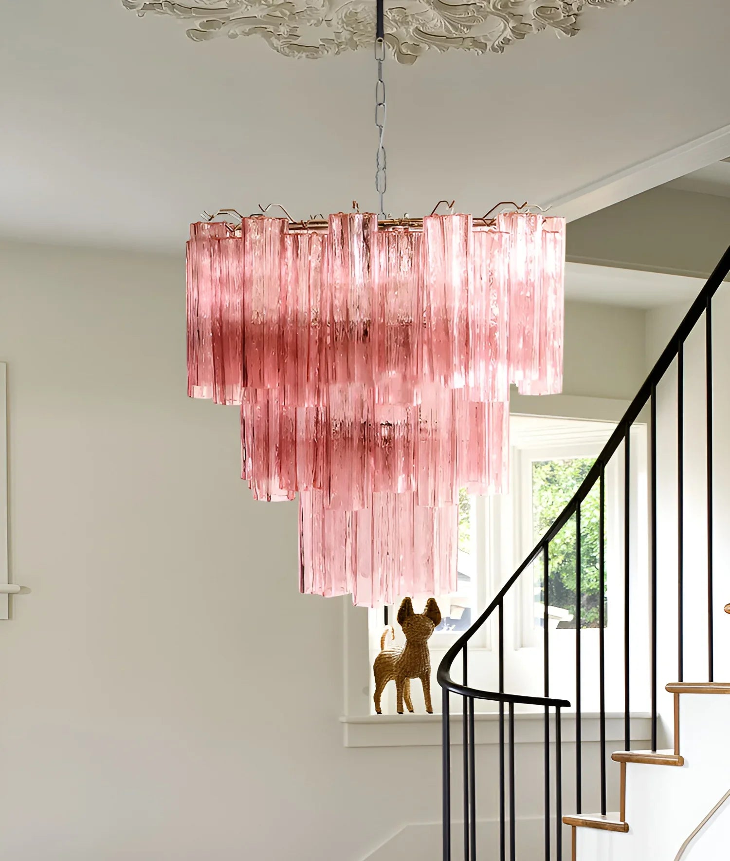 Elegant Pink Murano Glass Tube Chandelier 25.6"