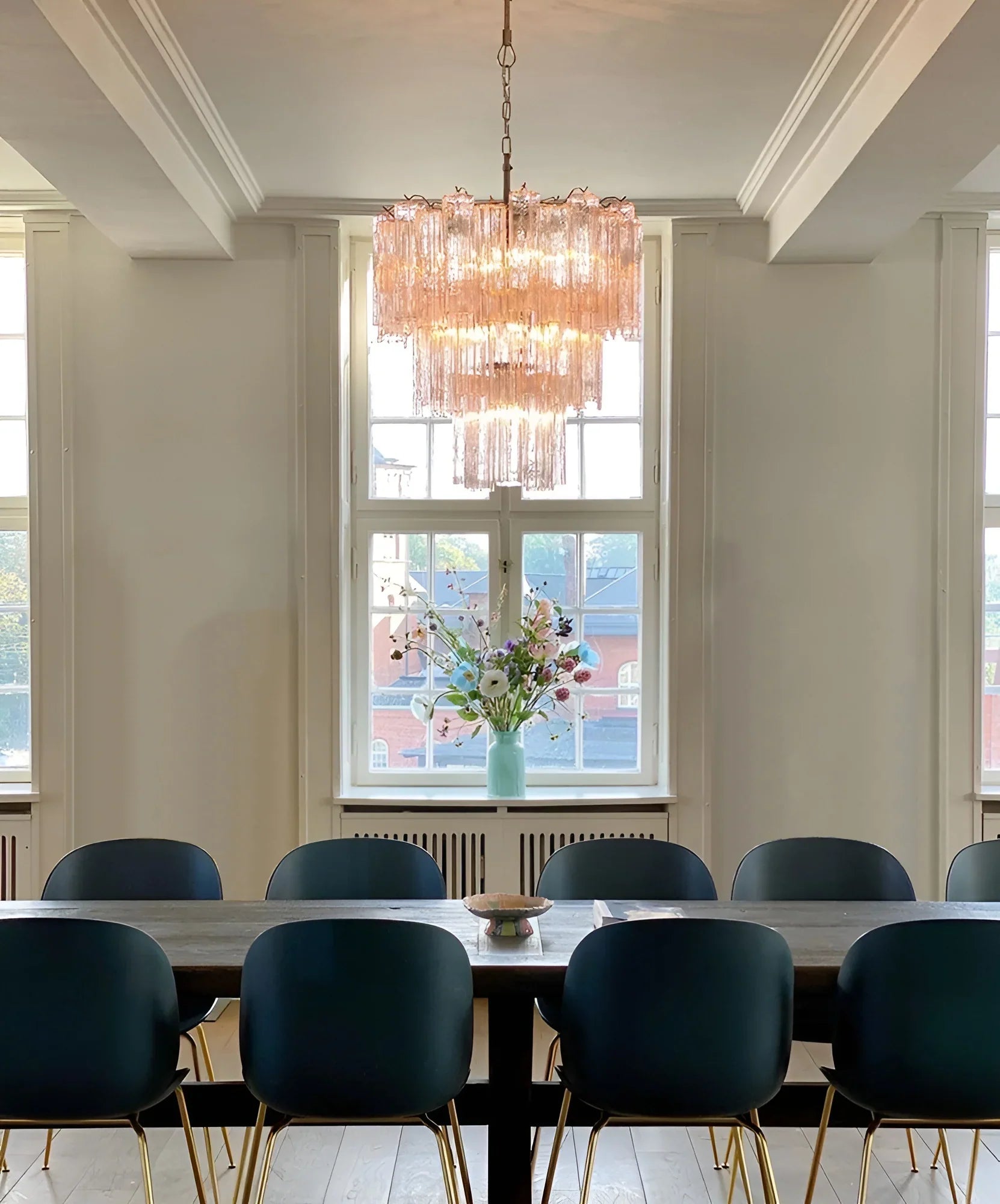 Elegant Pink Murano Glass Tube Chandelier 25.6"