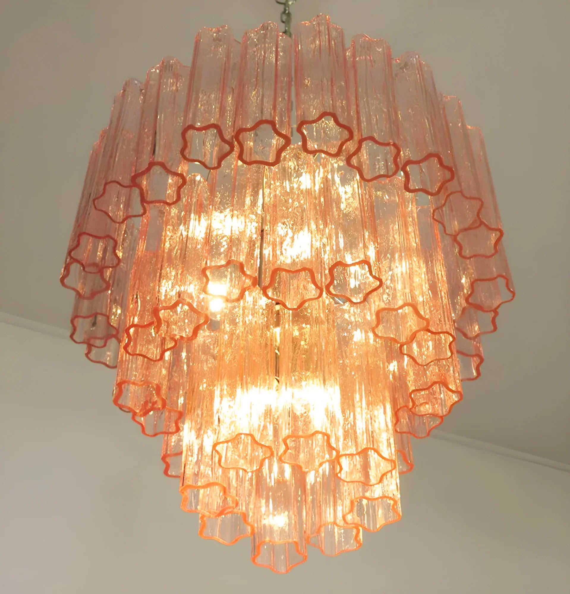 Elegant Pink Murano Glass Tube Chandelier 25.6"