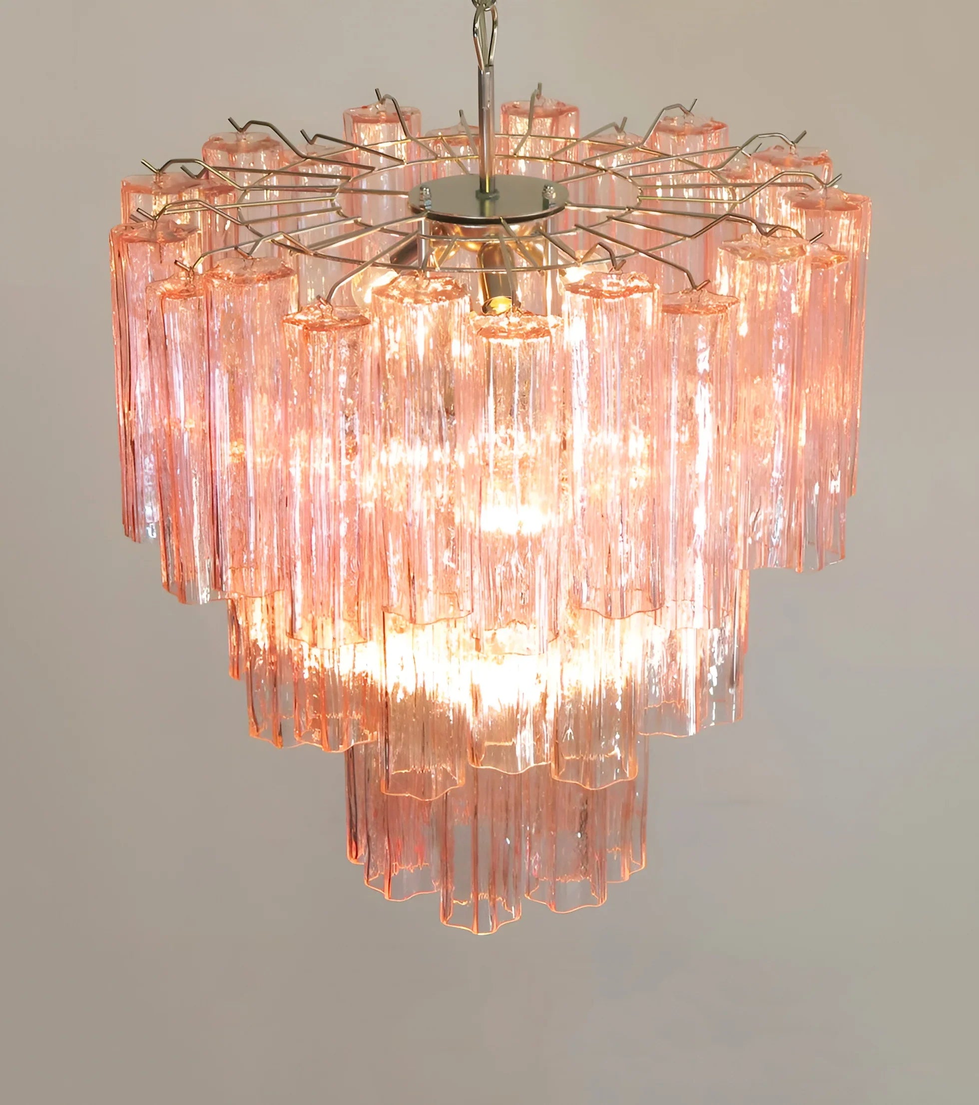 Elegant Pink Murano Glass Tube Chandelier 25.6"