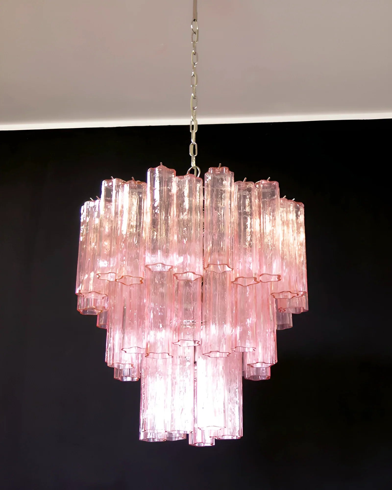 Elegant Pink Murano Glass Tube Chandelier 25.6"
