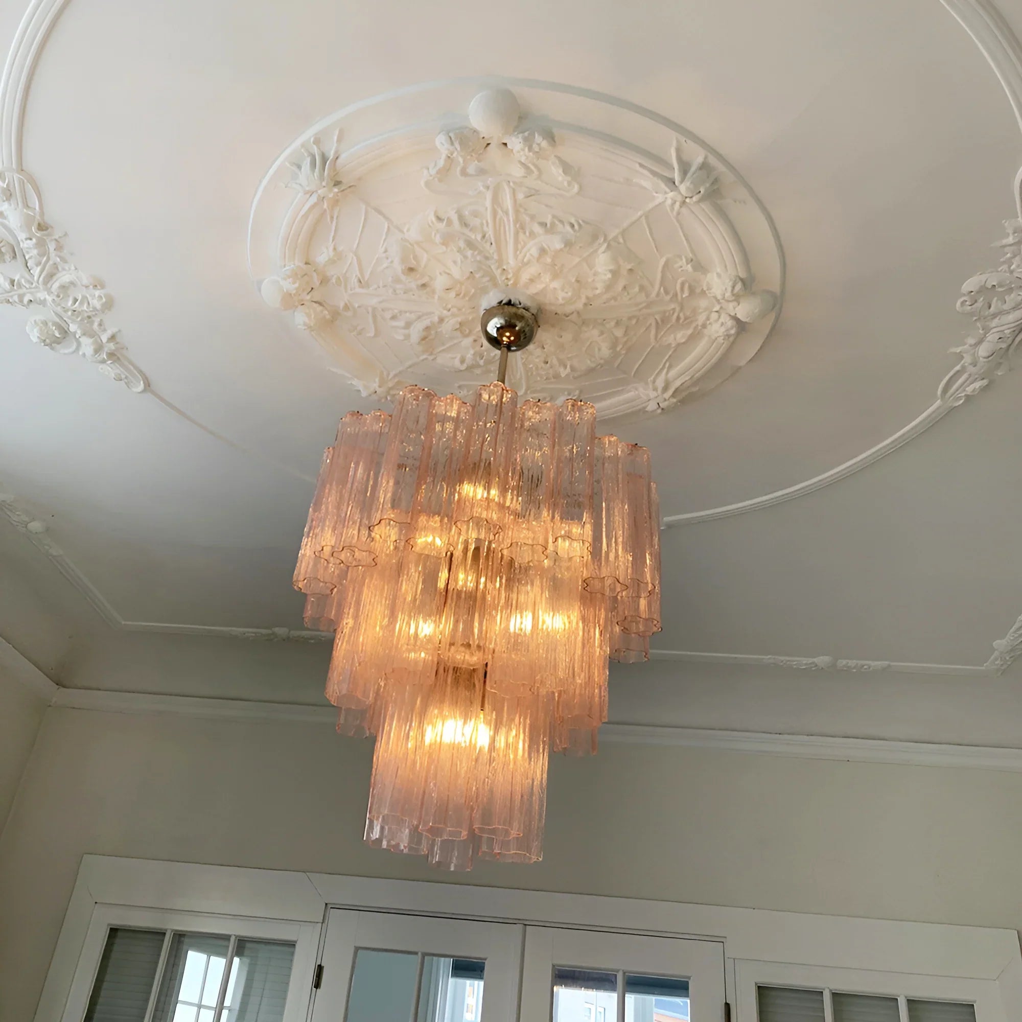 Elegant Pink Murano Glass Tube Chandelier 25.6"