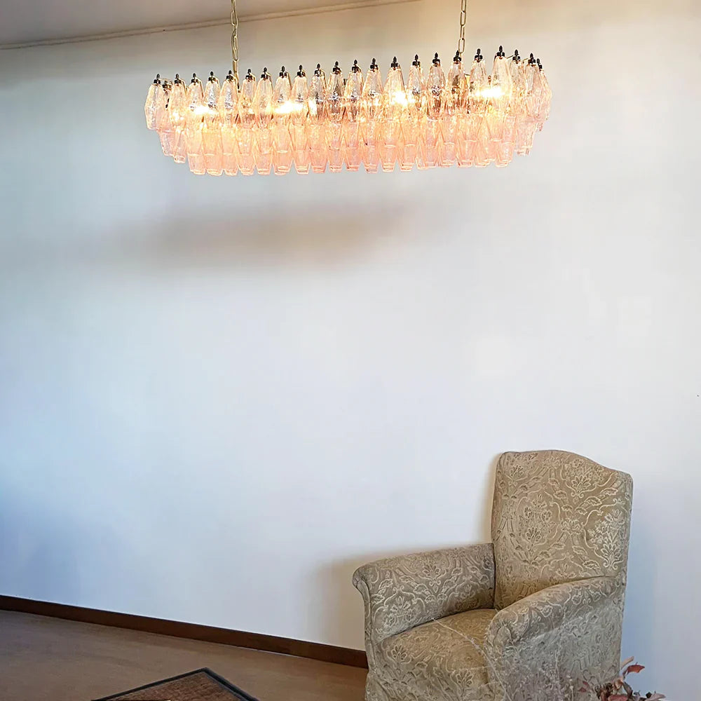 Elegant Pink Murano Poliedri Glass Chandelier
