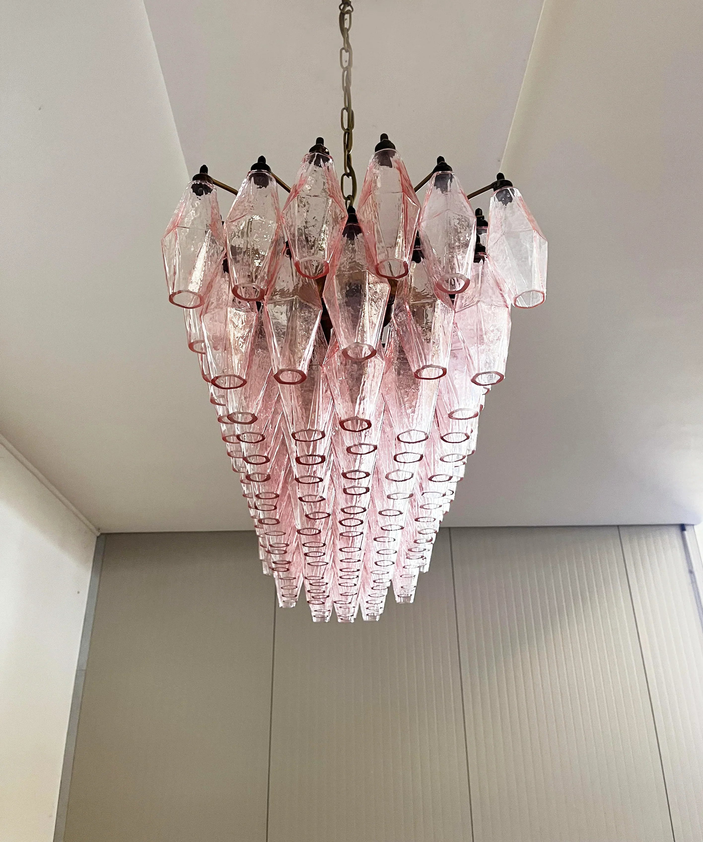 Elegant Pink Murano Poliedri Glass Chandelier