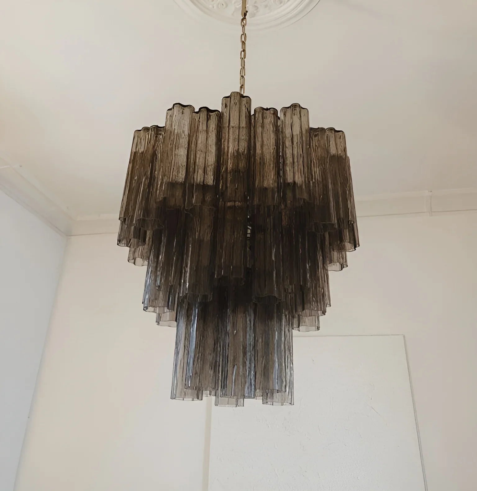 Elegant Smoke Murano Glass Tube Chandelier 25.6"