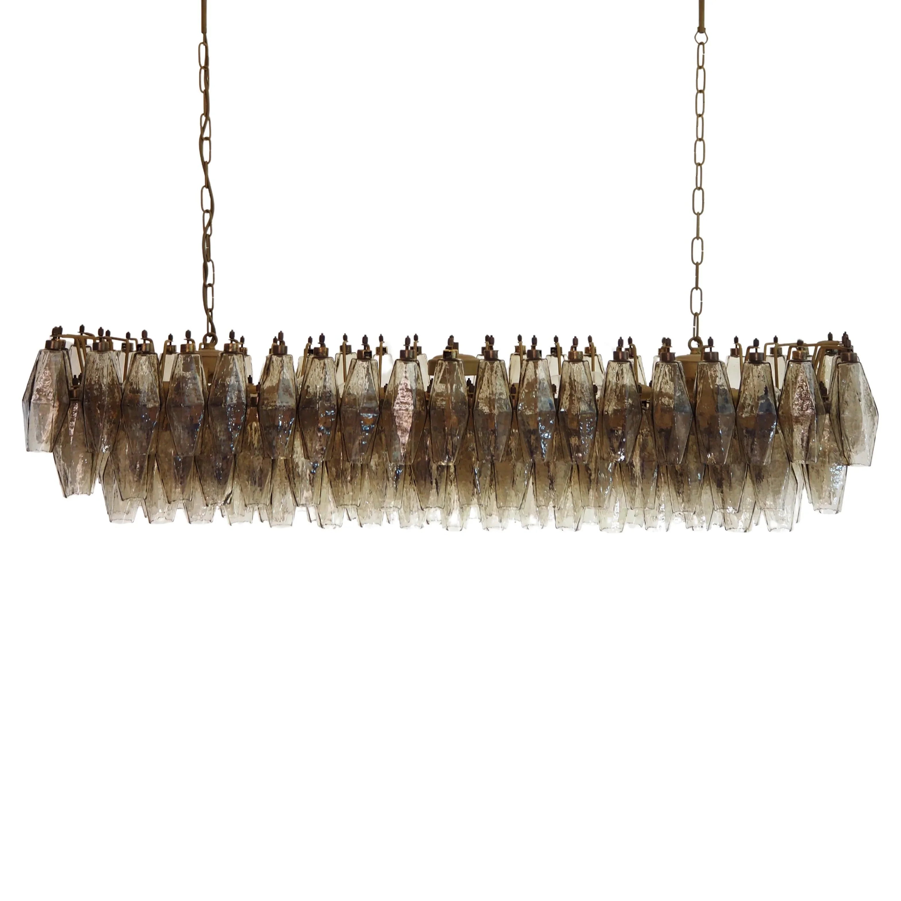 Elegant Smoked Murano Poliedri Glass Chandelier 49"
