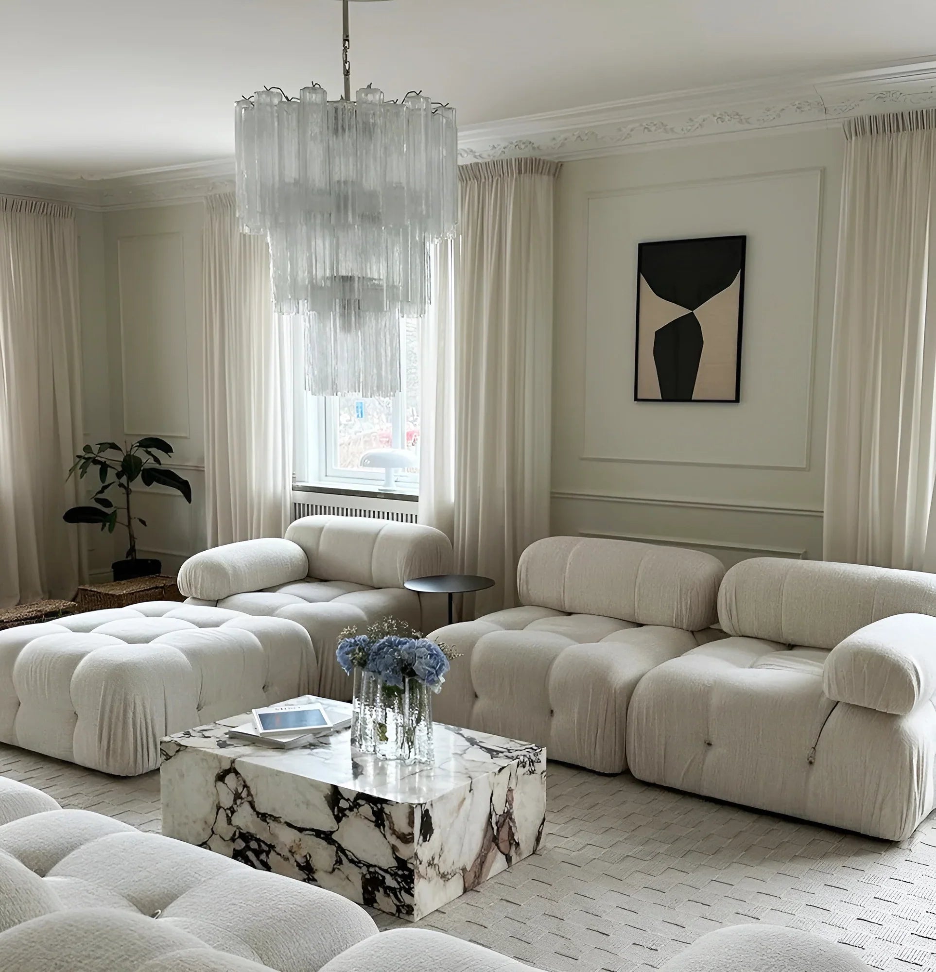 Elegant Transparent Murano Glass Tube Chandelier 25.6"