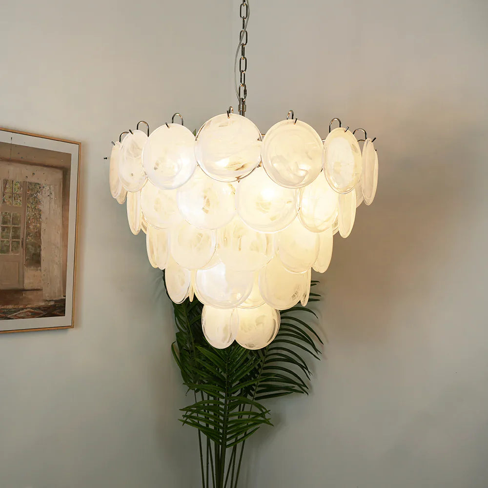 Elegant White Murano Disc Chandelier 27.6"
