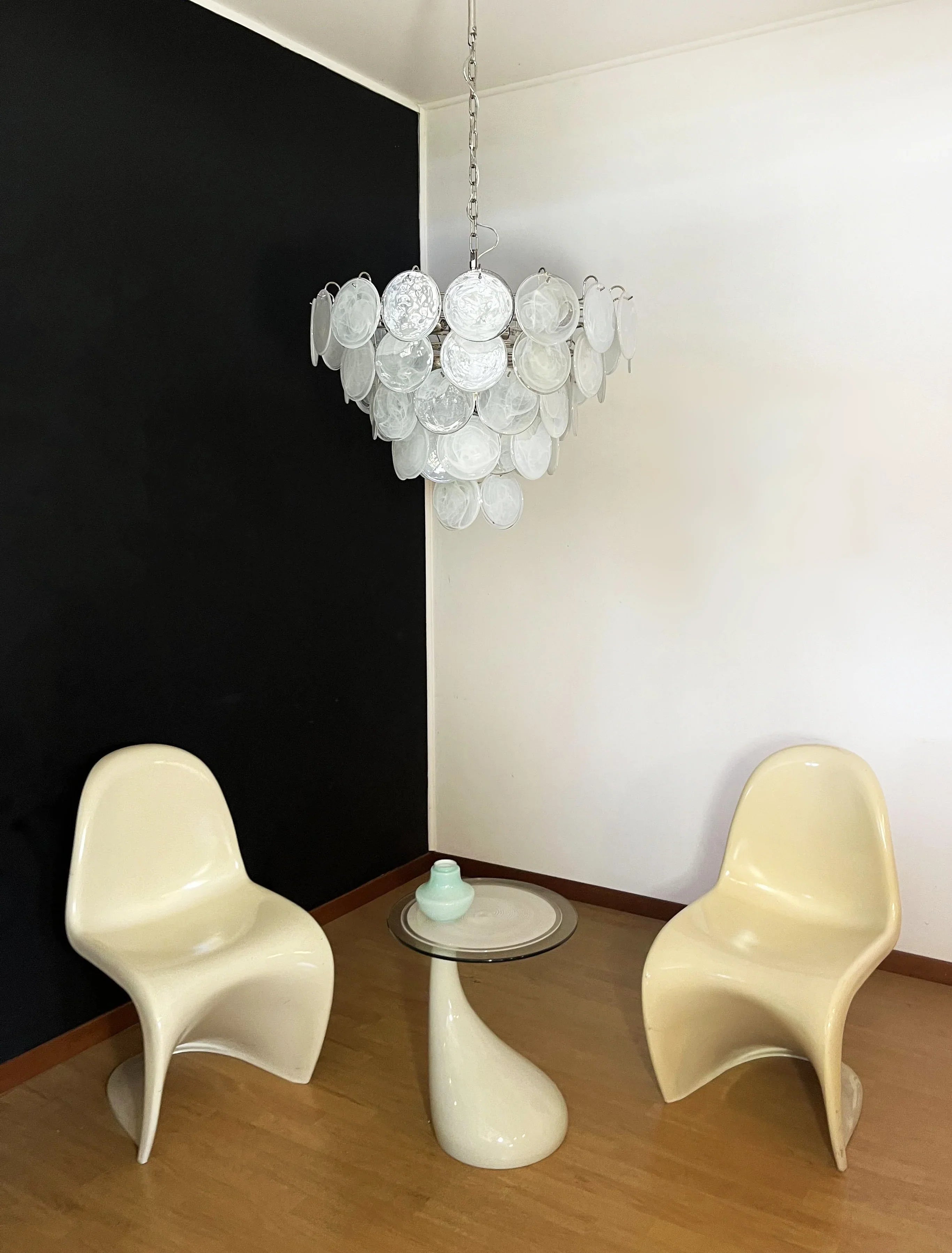 Elegant White Murano Disc Chandelier 27.6"
