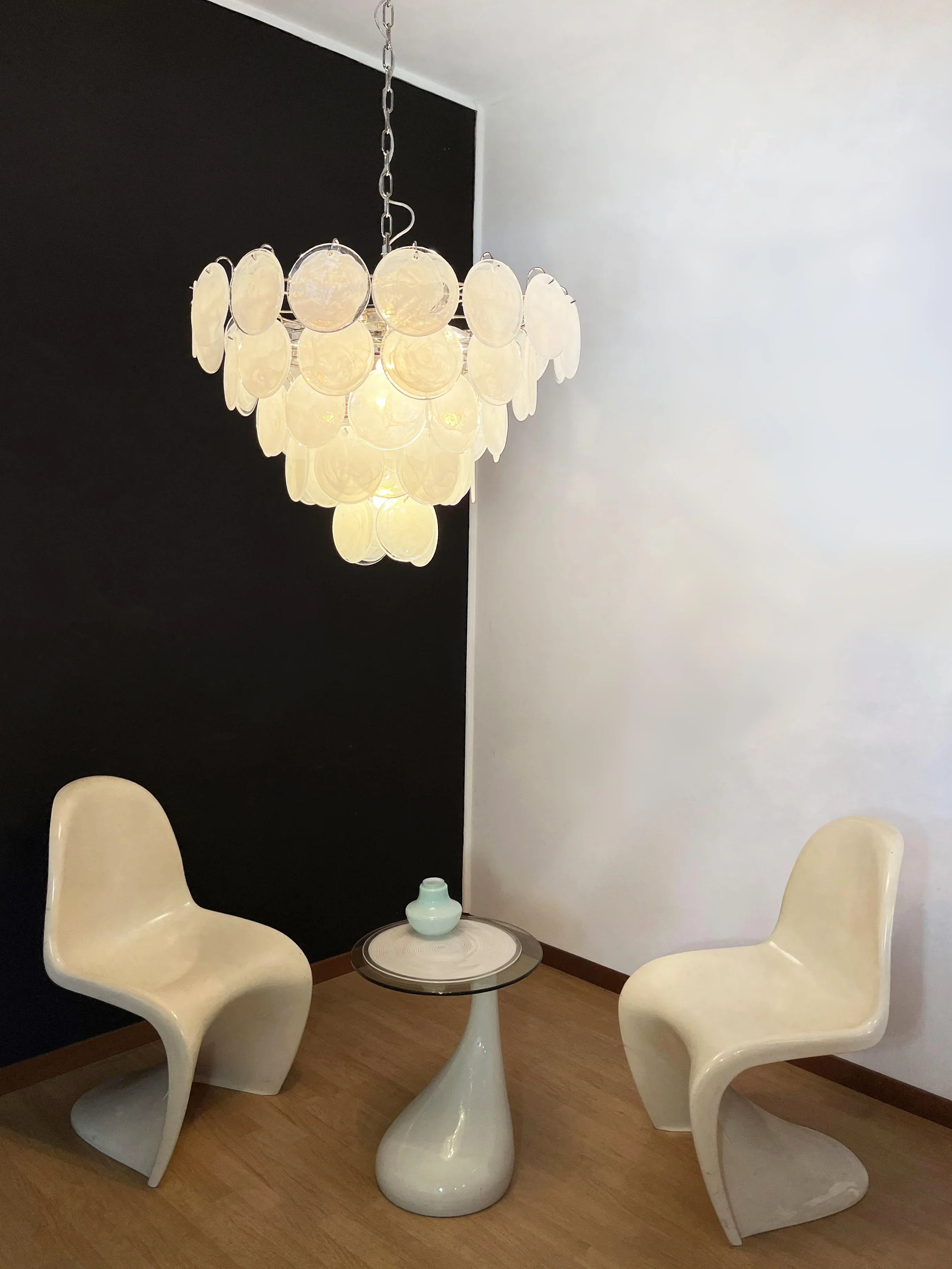 Elegant White Murano Disc Chandelier 27.6"