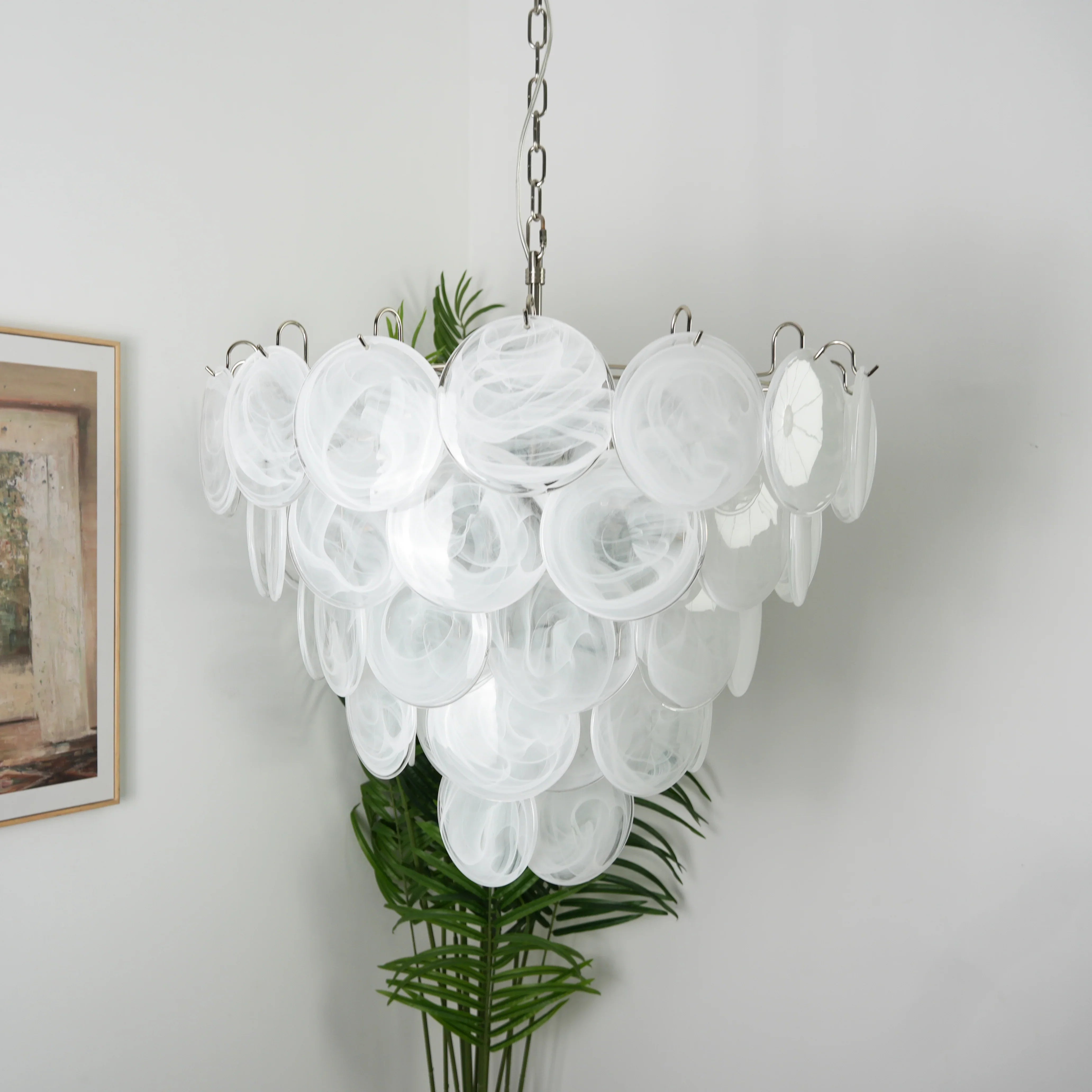 Elegant White Murano Disc Chandelier 27.6"