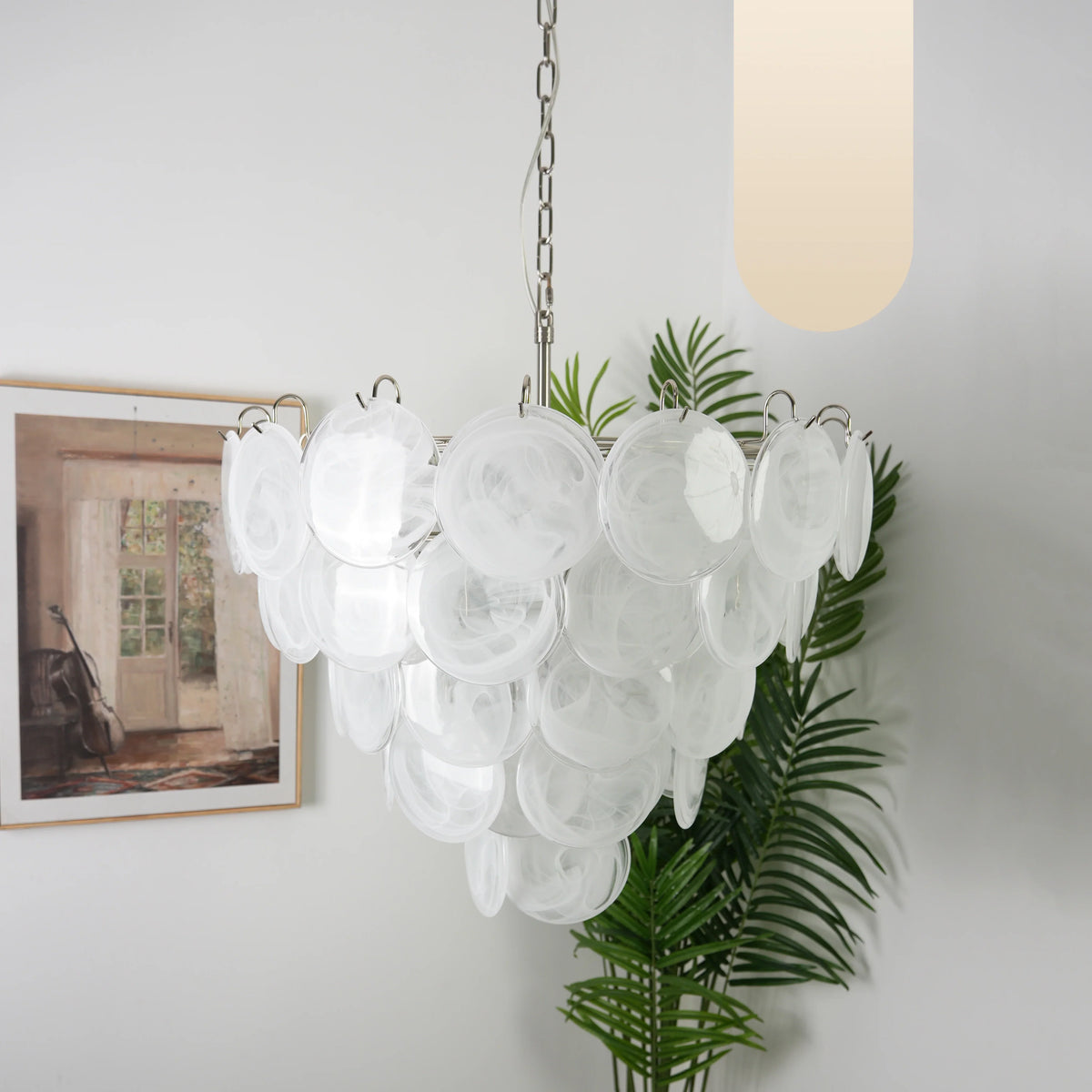 Elegant White Murano Disc Chandelier 27.6"