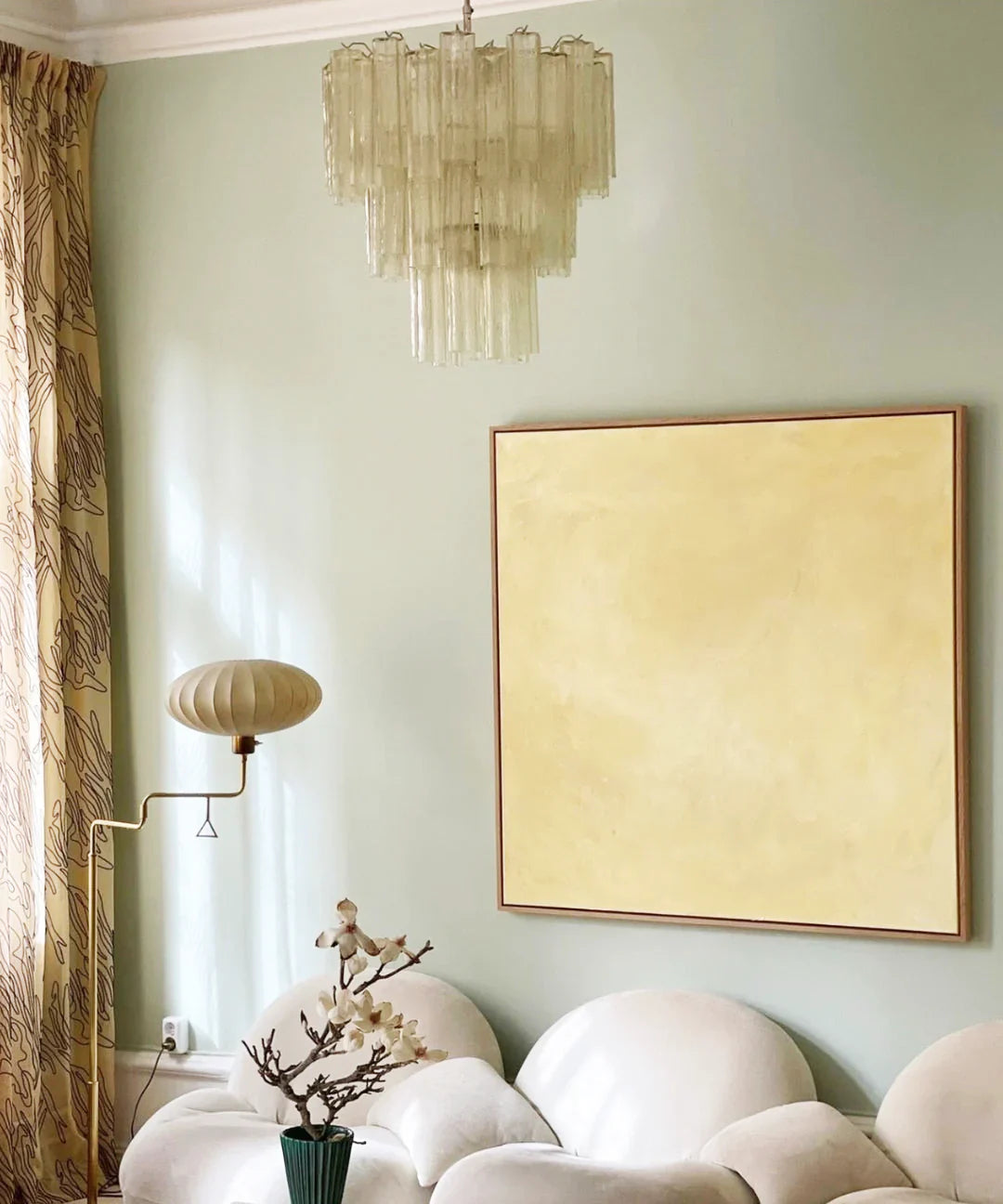 Elegant Yellow Murano Glass Tube Chandelier 25.6"