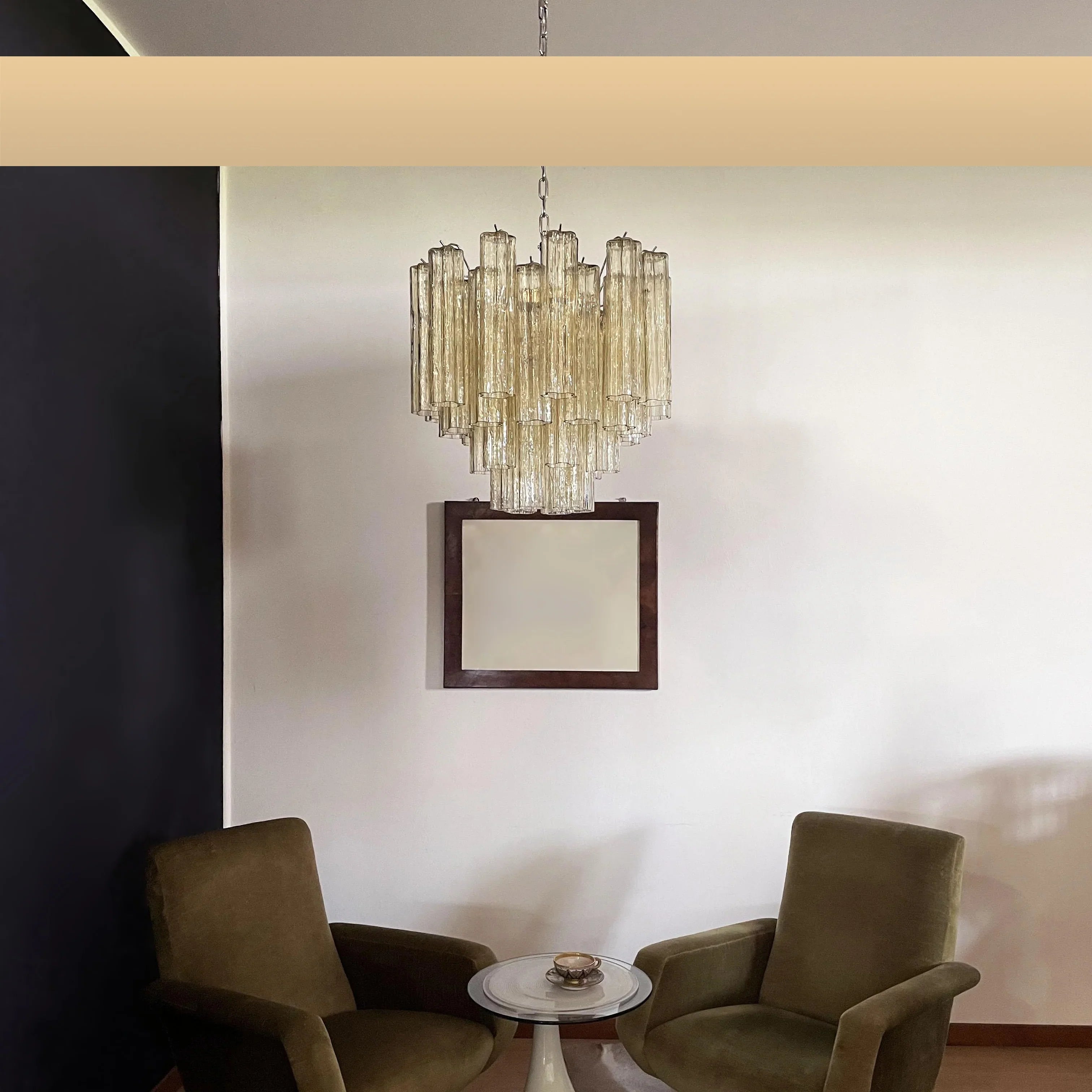 Fantastic Murano Amber Glass Tube Chandelier 22.8"