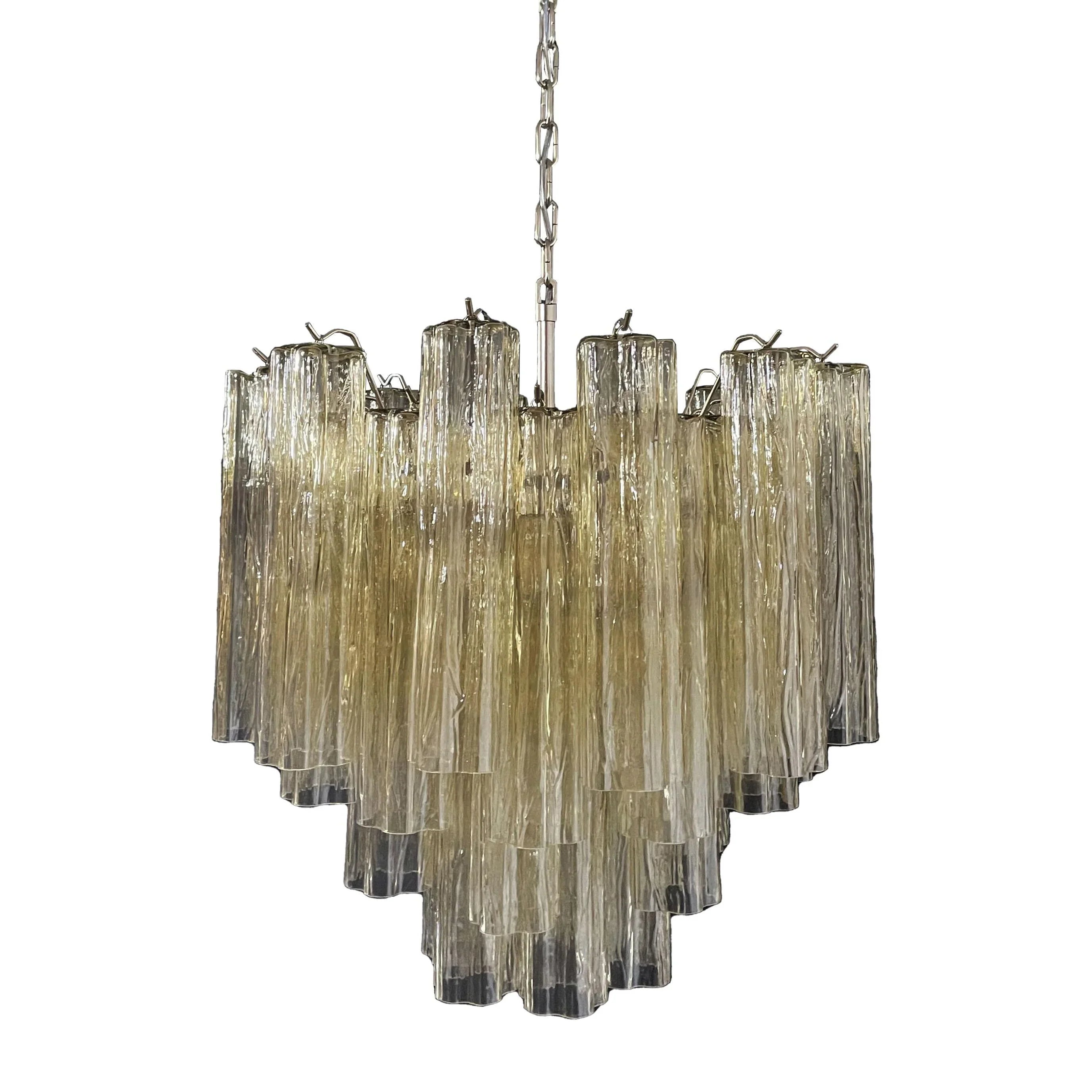 Fantastic Murano Amber Glass Tube Chandelier 22.8"