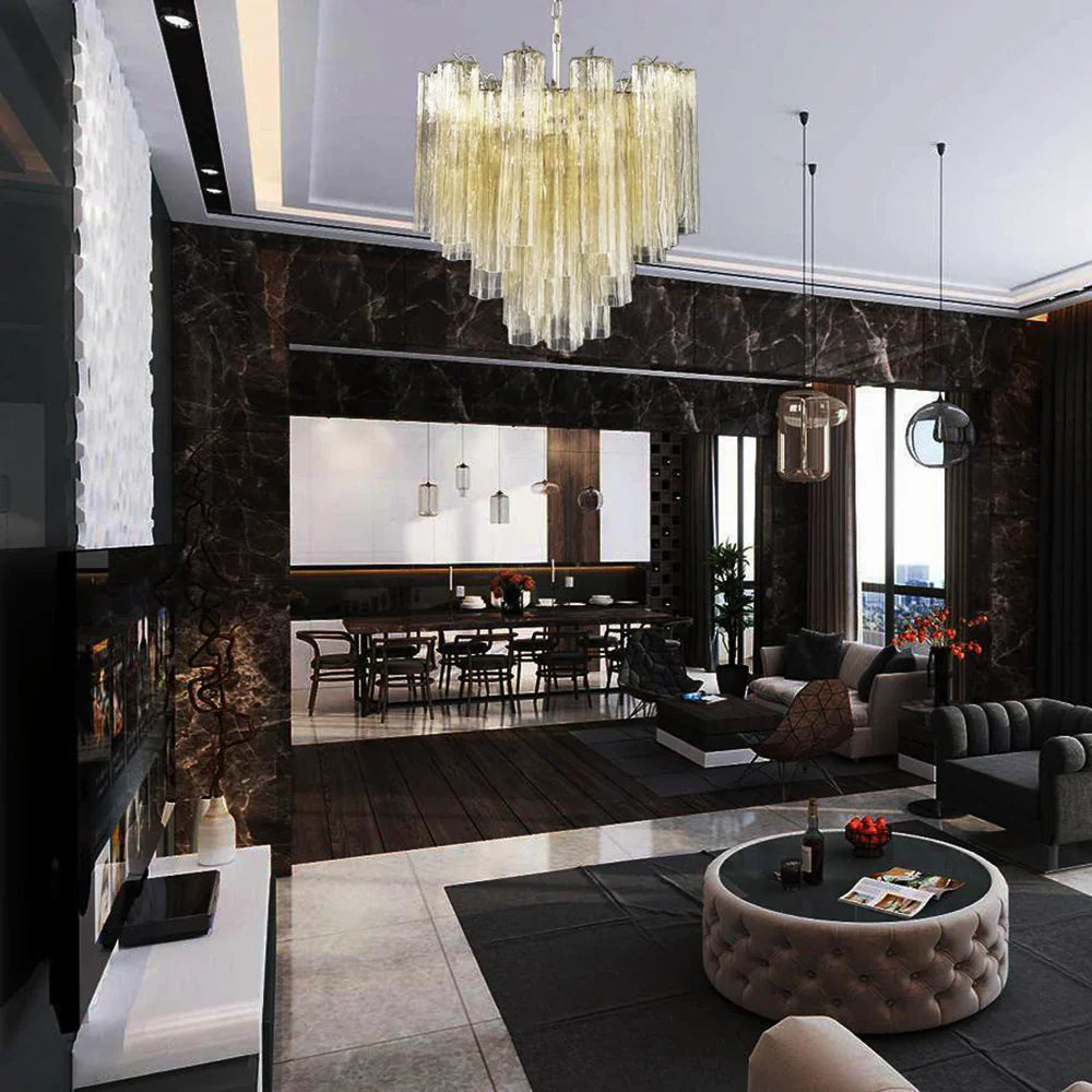 Fantastic Murano Amber Glass Tube Chandelier 22.8"