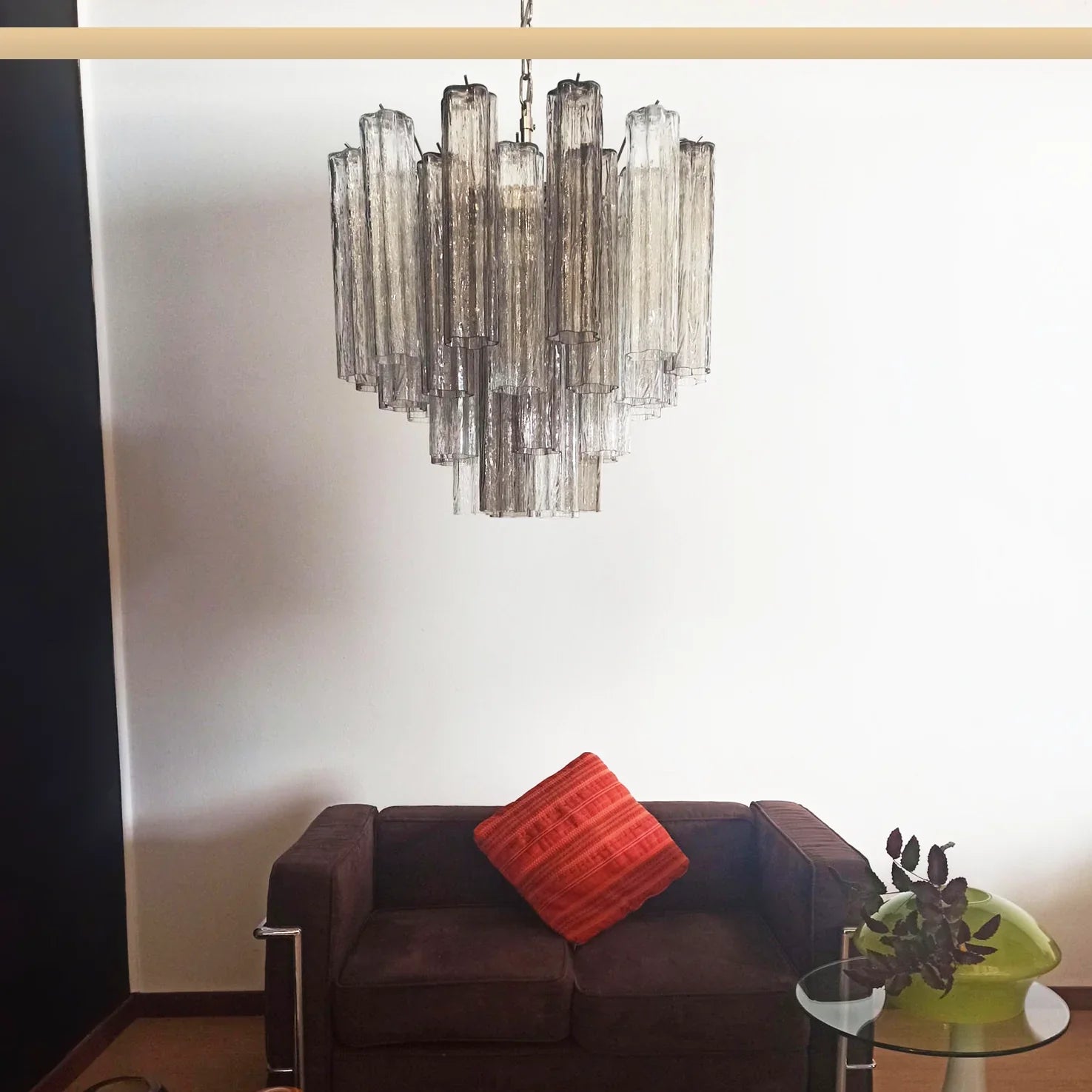 Fantastic Murano Smoked Glass Tube Chandelier 22.8"