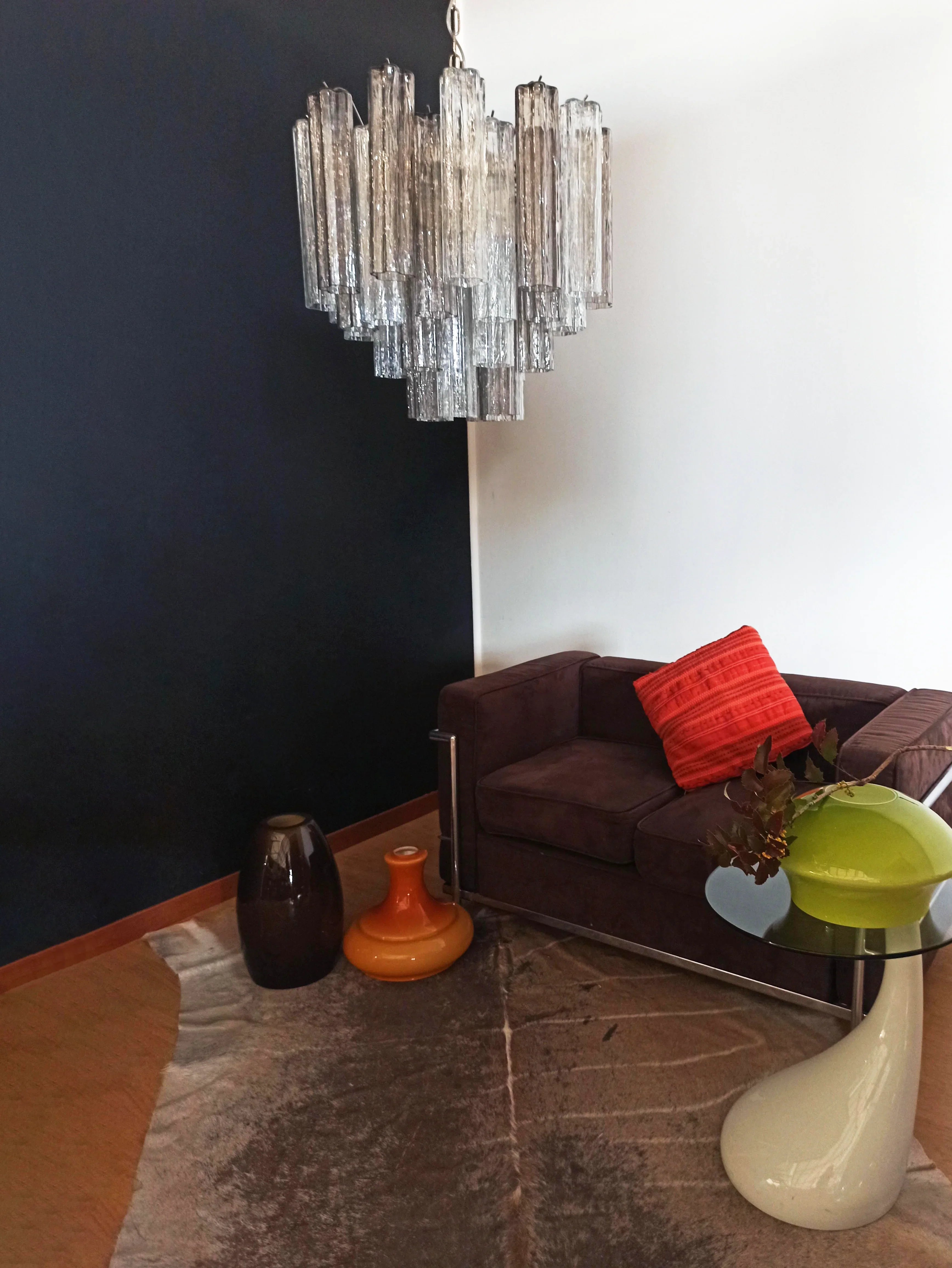 Fantastic Murano Smoked Glass Tube Chandelier 22.8"