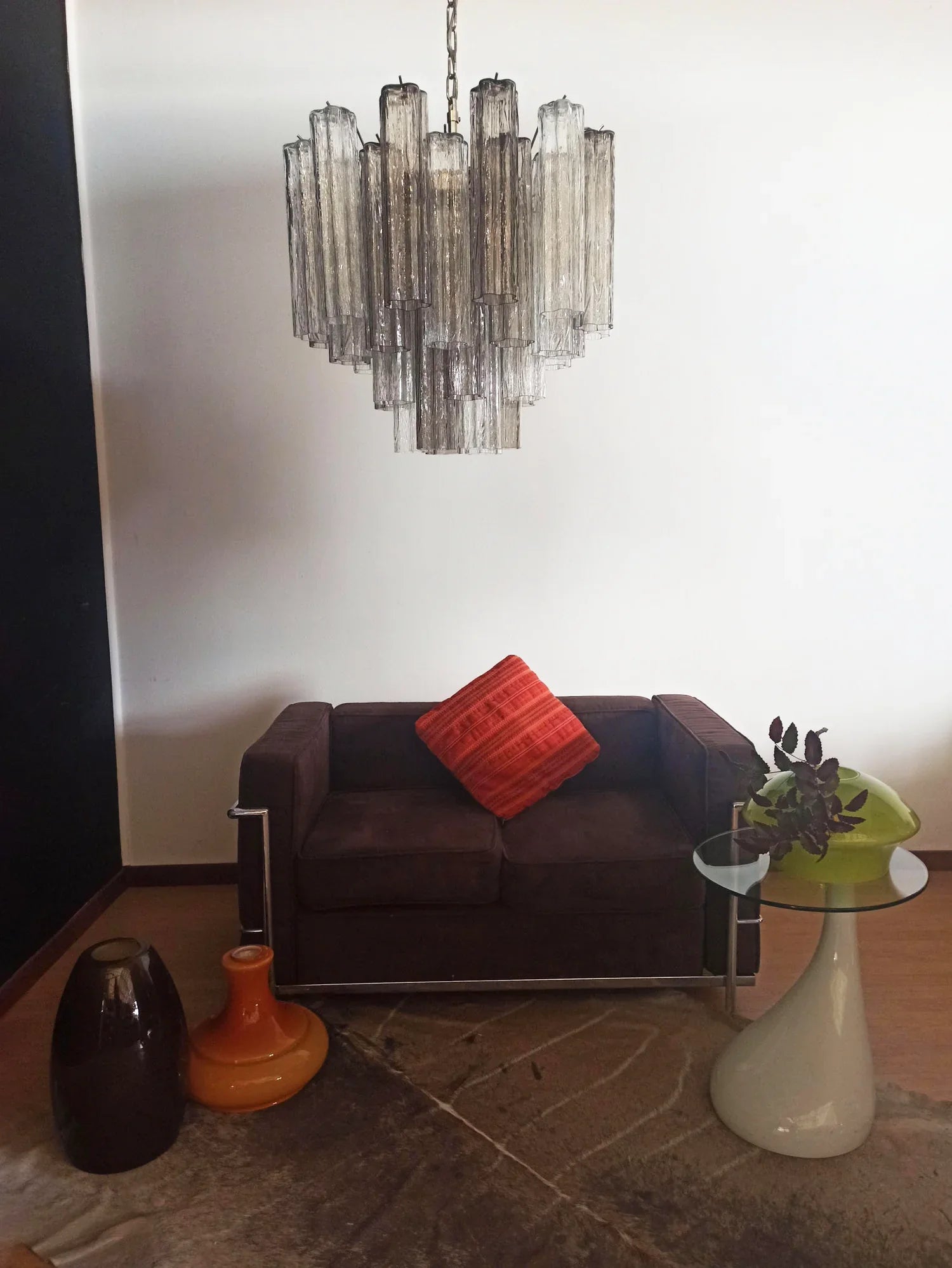 Fantastic Murano Smoked Glass Tube Chandelier 22.8"