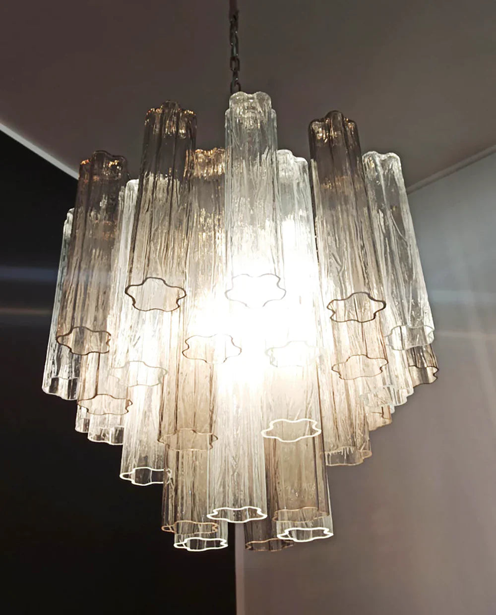 Fantastic Murano Smoked Glass Tube Chandelier 22.8"