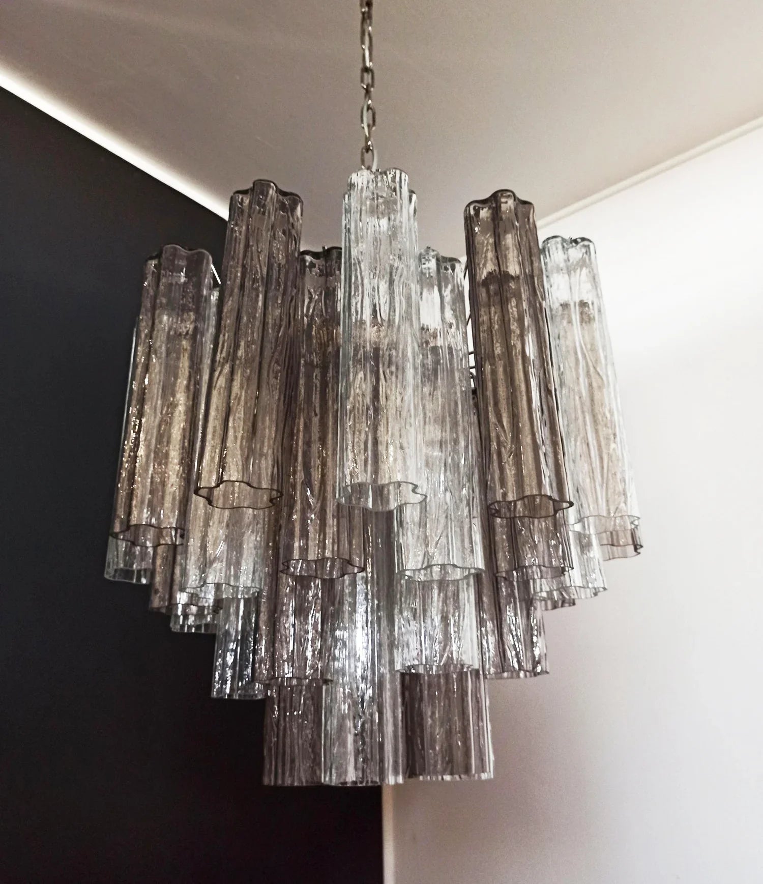Fantastic Murano Smoked Glass Tube Chandelier 22.8"