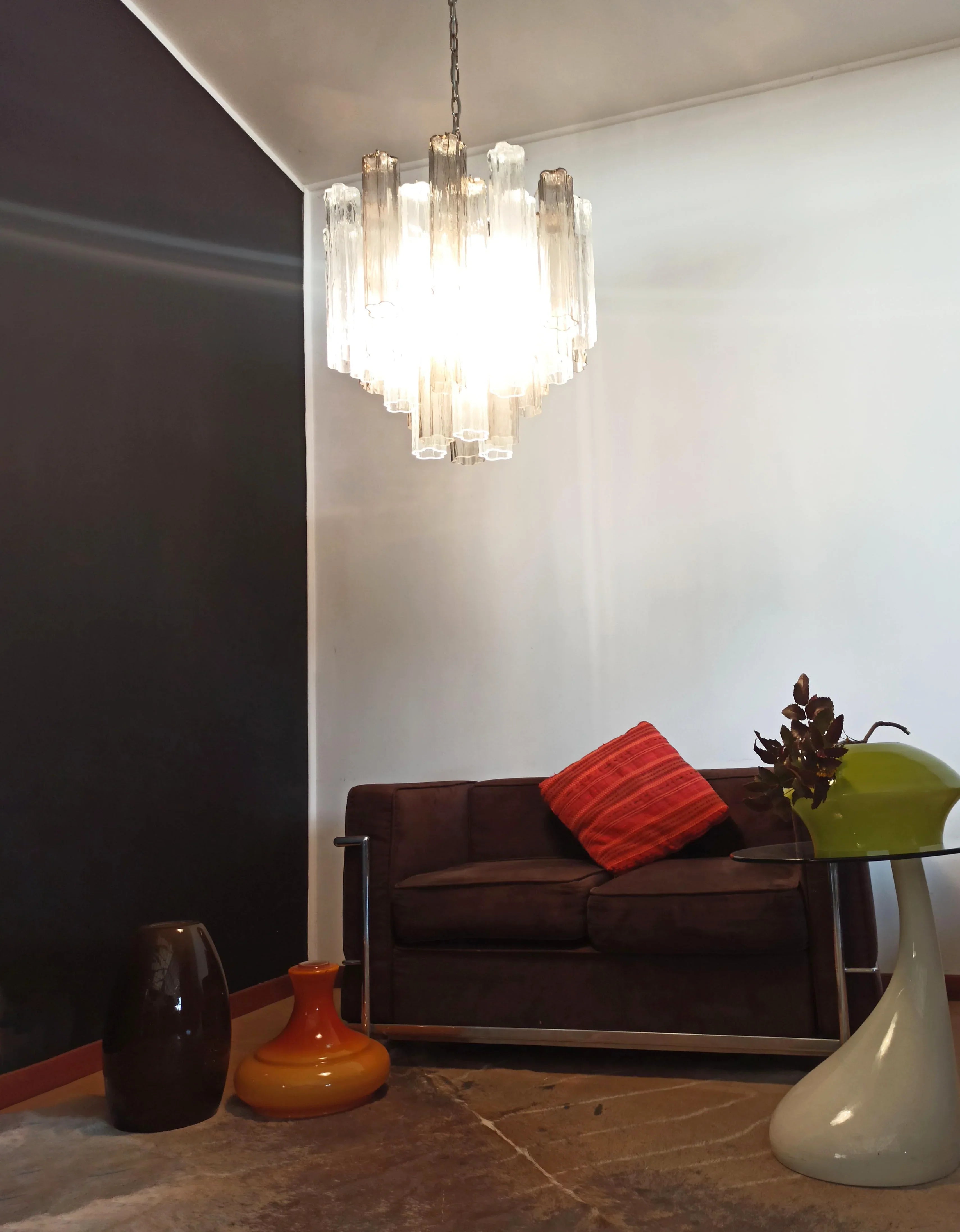 Fantastic Murano Smoked Glass Tube Chandelier 22.8"