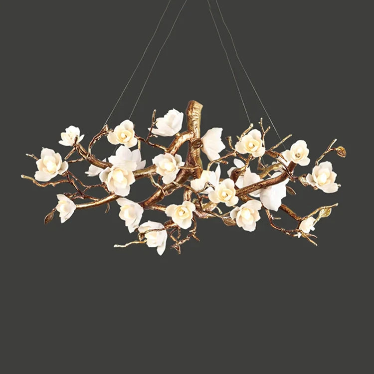 Flora Flower Bloom Branch Brass Chandelier