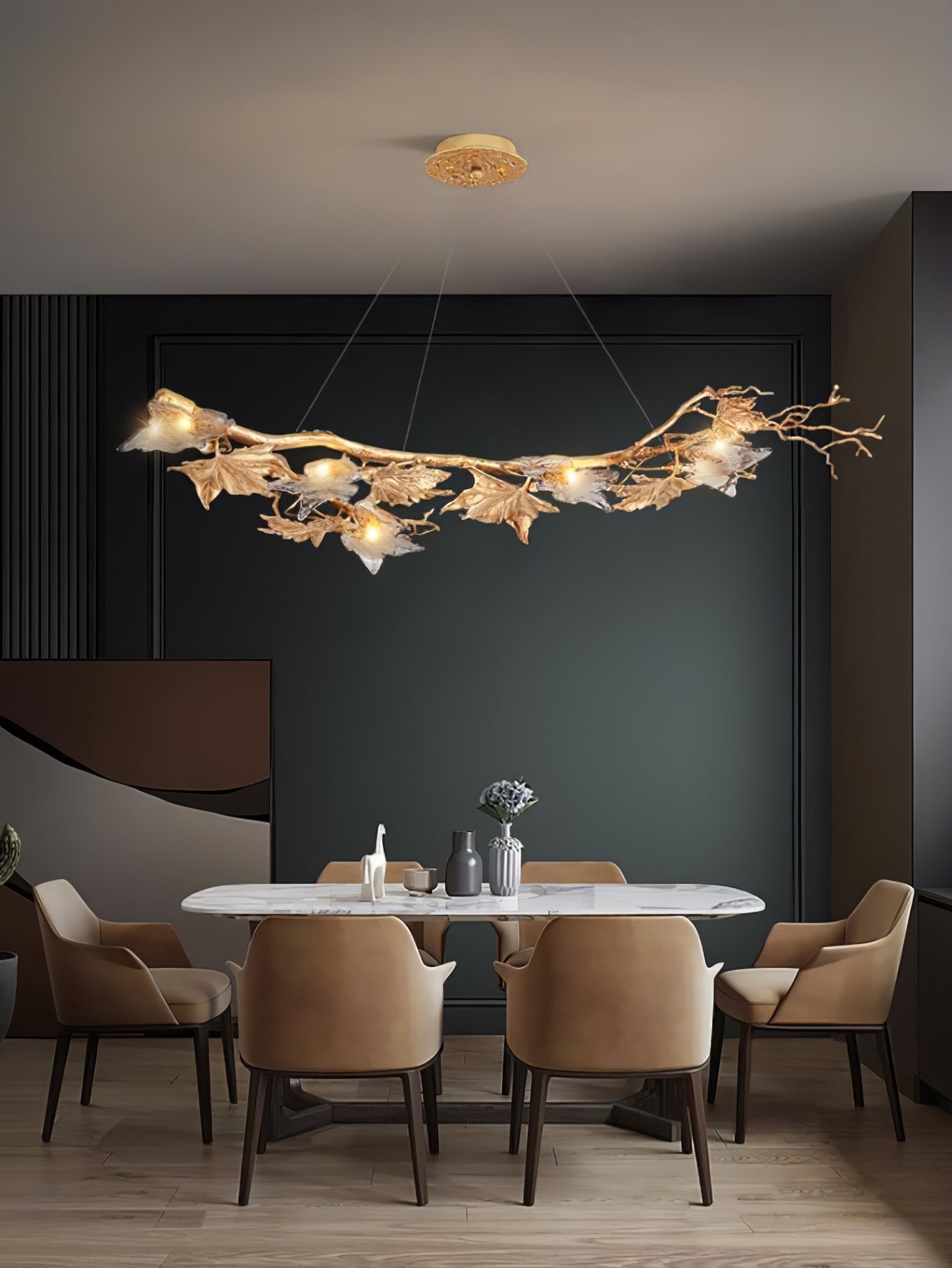 Flora Leaf Branch Brass Chandelier