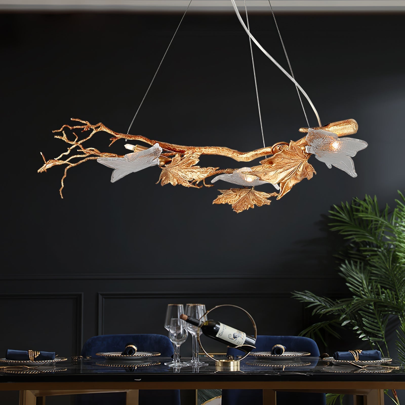 Flora Leaf Branch Brass Chandelier