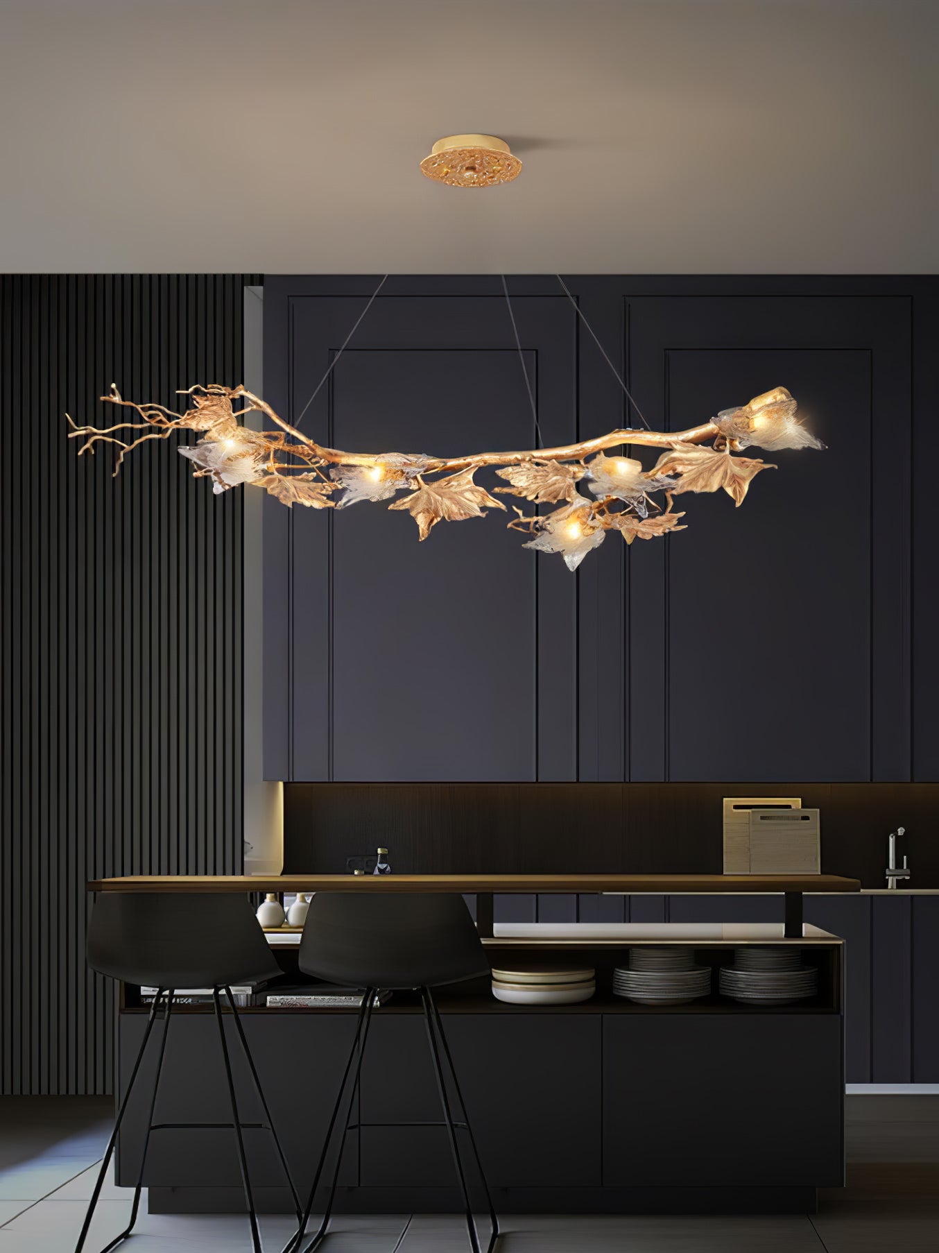 Flora Leaf Branch Brass Chandelier