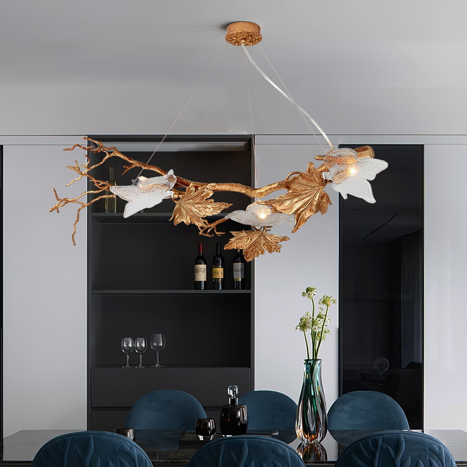 Flora Leaf Branch Brass Chandelier