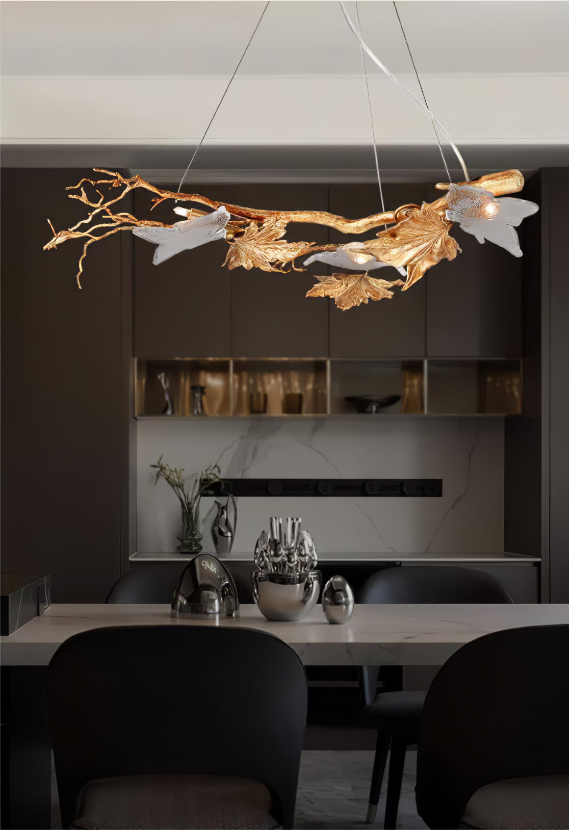 Flora Leaf Branch Brass Chandelier