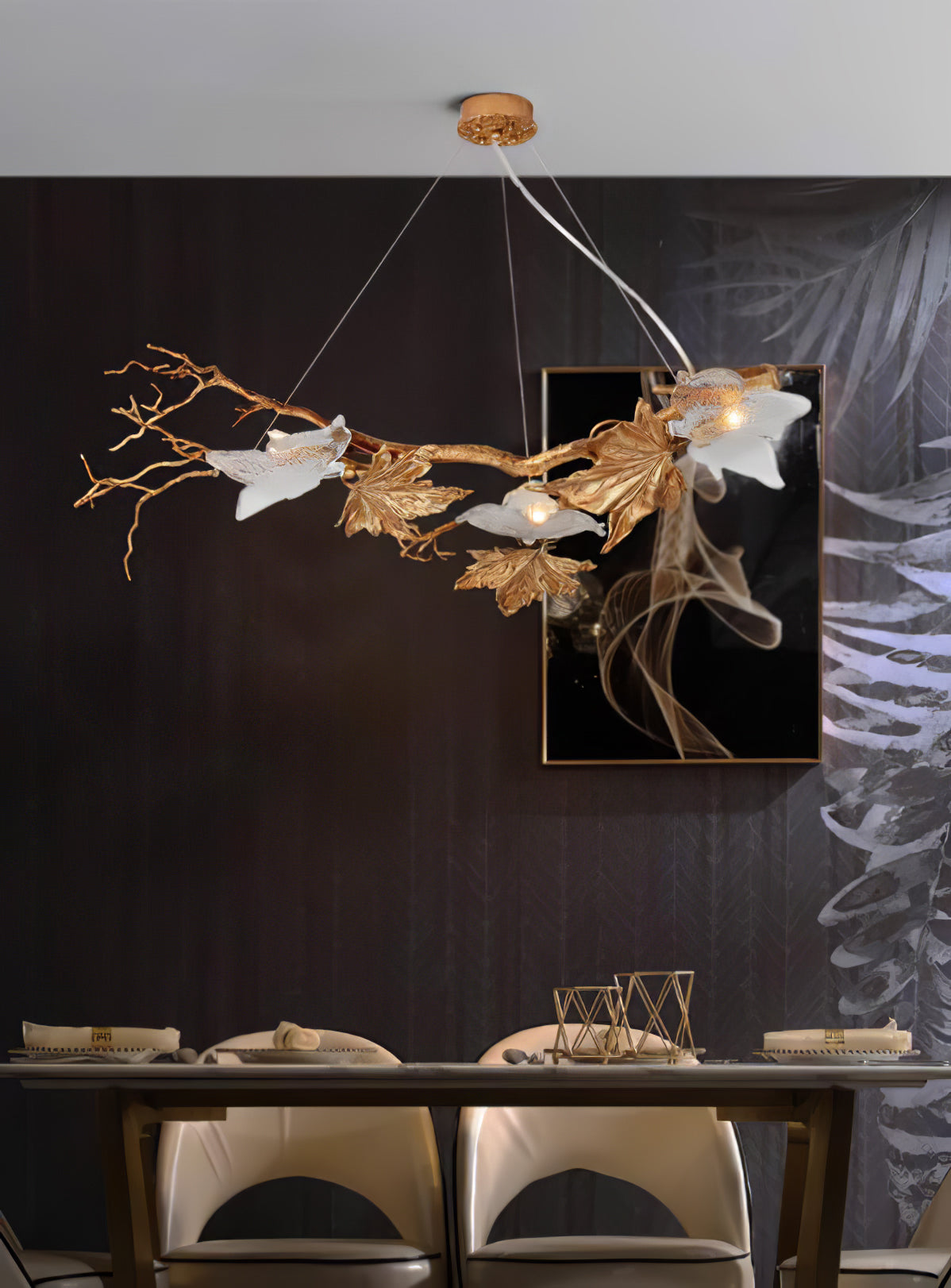 Flora Leaf Branch Brass Chandelier