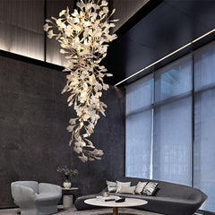 Twilight Branches Ceramic Ginkgo Spiral Linear Chandelier 23.6" 31.5" 49" 55"D#size_31.5" D X 78.7" H
