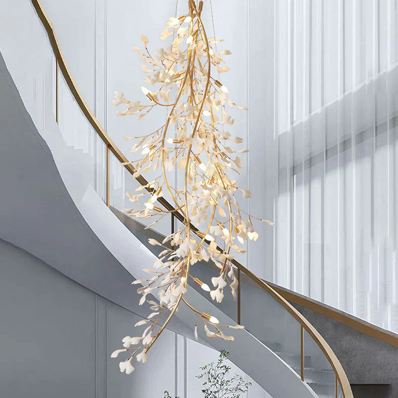 Twilight Branches Ceramic Ginkgo Spiral Linear Chandelier 23.6" 31.5" 49" 55"D#size_23.6" D X 106.3" H