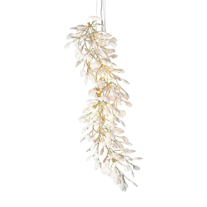 Twilight Branches Ceramic Ginkgo Spiral Linear Chandelier 23.6" 31.5" 49" 55"D#size_31.5" D X 78.7" H