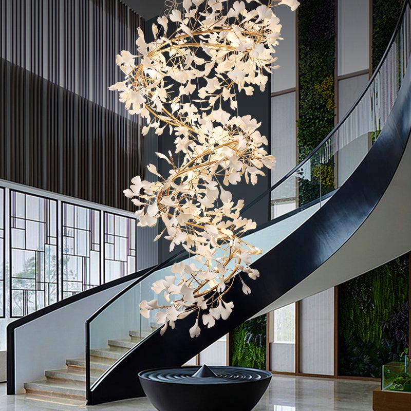 Twilight Branches Ceramic Ginkgo Spiral Linear Chandelier 23.6" 31.5" 49" 55"D#size_55" D X 98.4" H